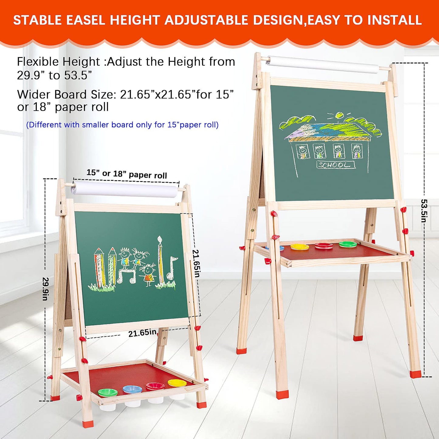 Ragstone Kids Easel – 3-in-1 Double-Sized Wooden Art Easel with Paper Roll