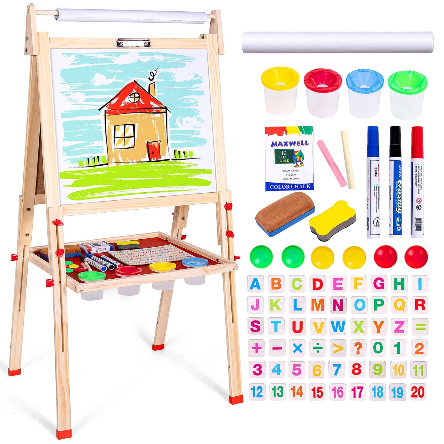 Ragstone Kids Easel – 3-in-1 Double-Sized Wooden Art Easel with Paper Roll