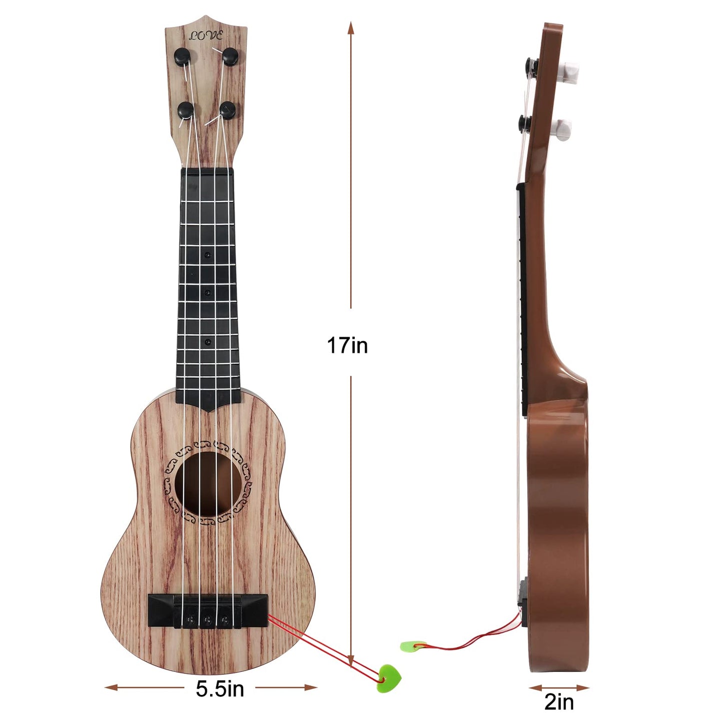 Raimy 17in Kids Ukulele Guitar – 4-String Mini Instrument for Beginners (Koa Color)
