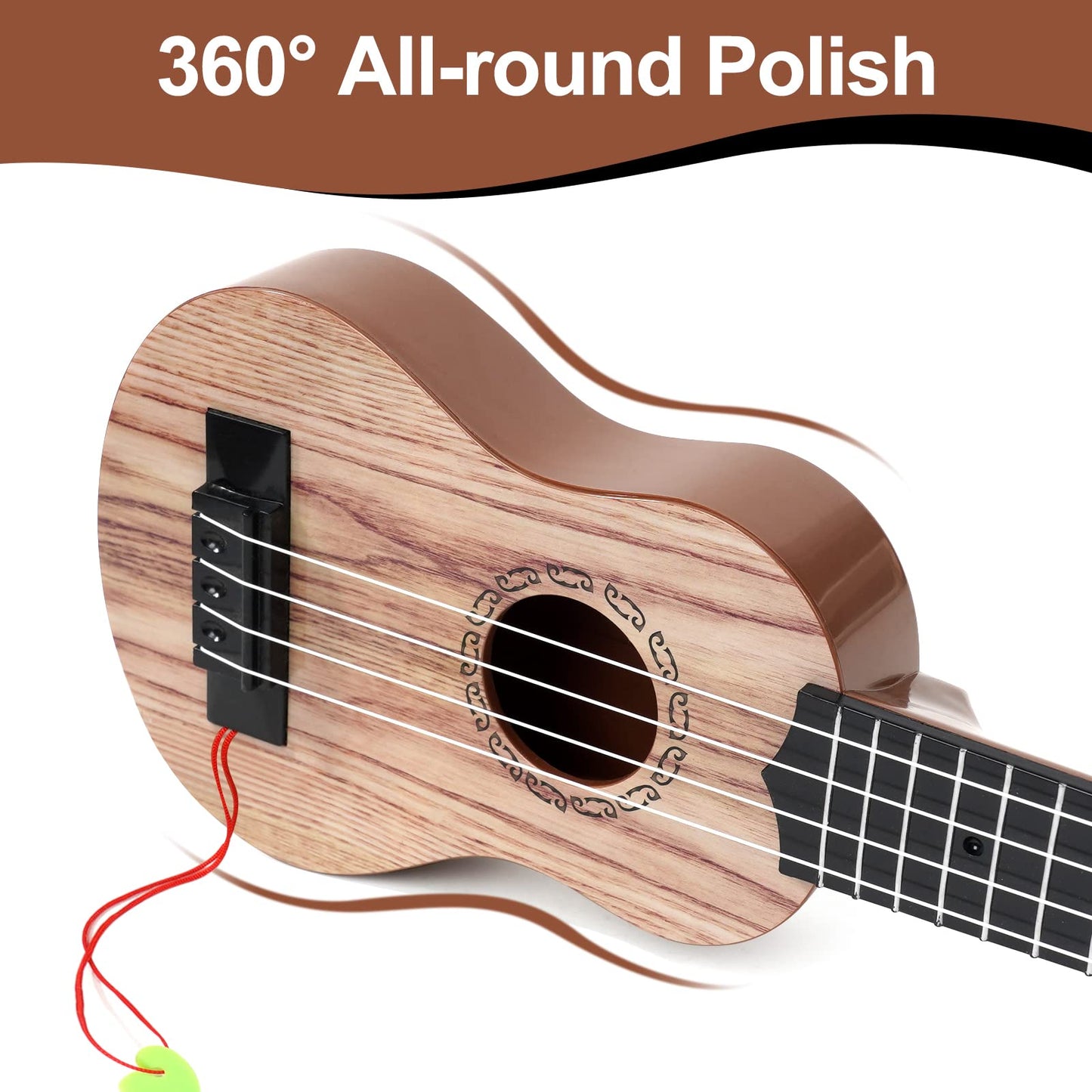 Raimy 17in Kids Ukulele Guitar – 4-String Mini Instrument for Beginners (Koa Color)