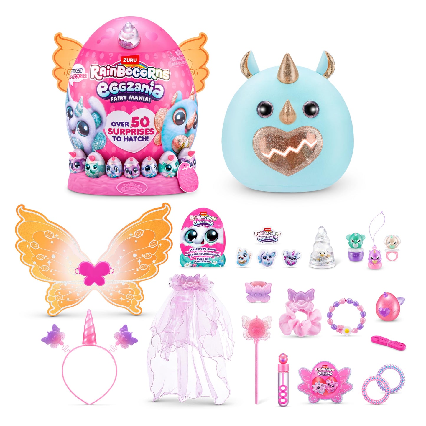 Rainbocorns Eggzania Fairy Mania (Rhino) – Plush Toy with 50+ Surprises, Wearable Fairy Accessories