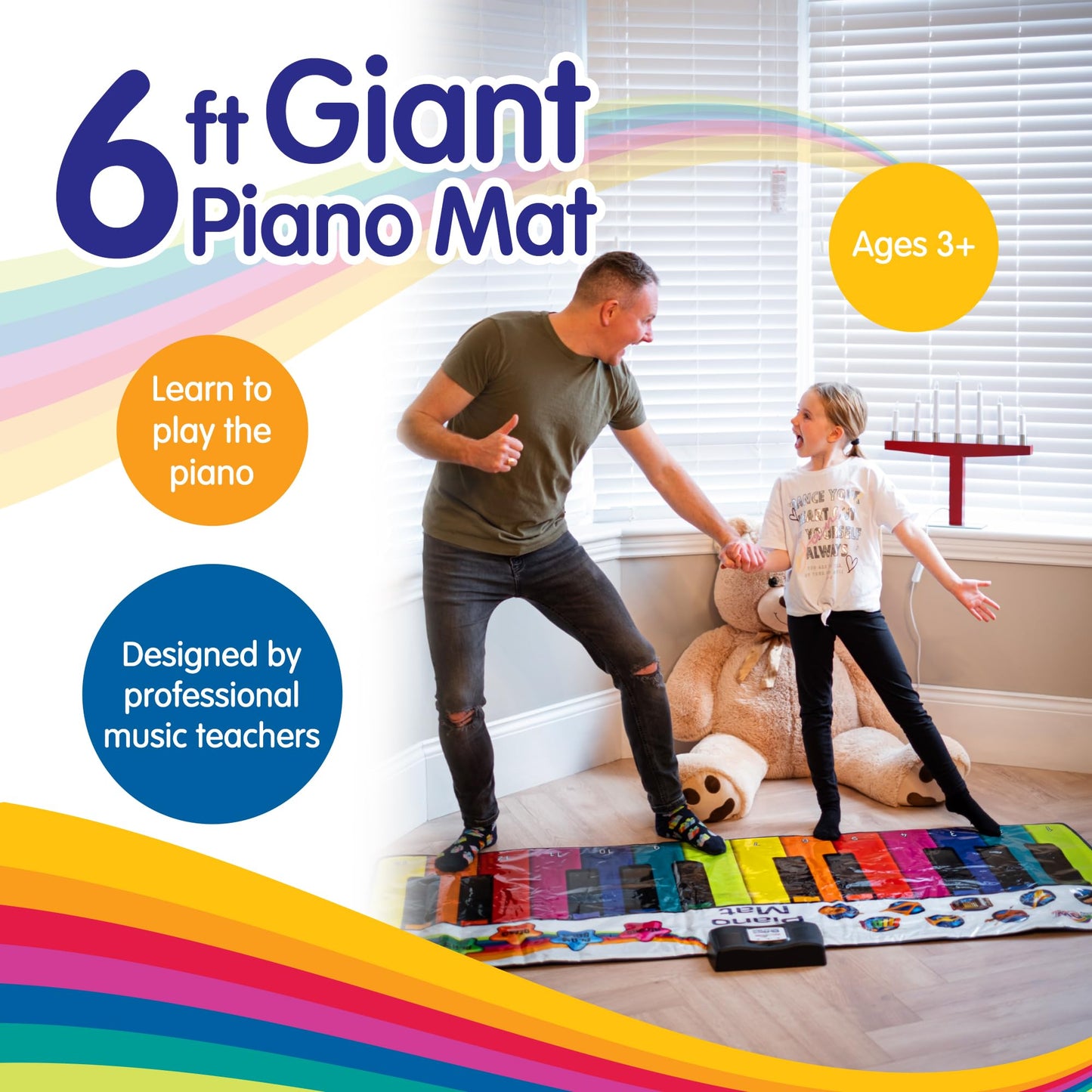 Rainbow Colours Kids Giant Floor Piano Mat (6ft) – Floor Keyboard Toy for Grandkids