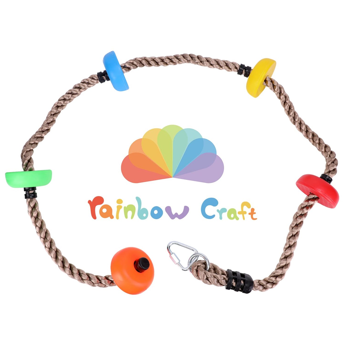 Rainbow Craft Colorful Climbing Rope - 6.5ft with 5 Knotted Foot Holders