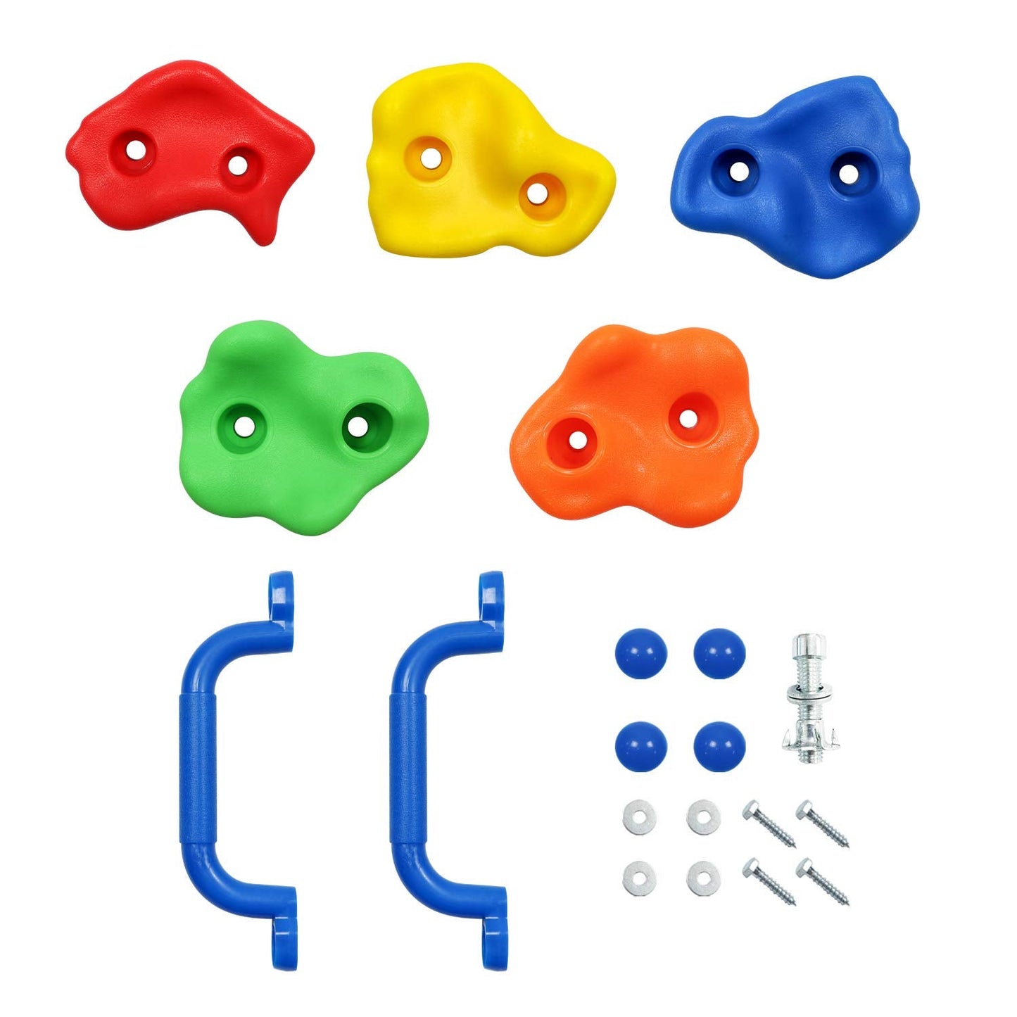 Rainbow Craft DIY Monkey Rock Climbing Holds Kit for Kids – 20 Holds, 2 Handles, 8ft Rope