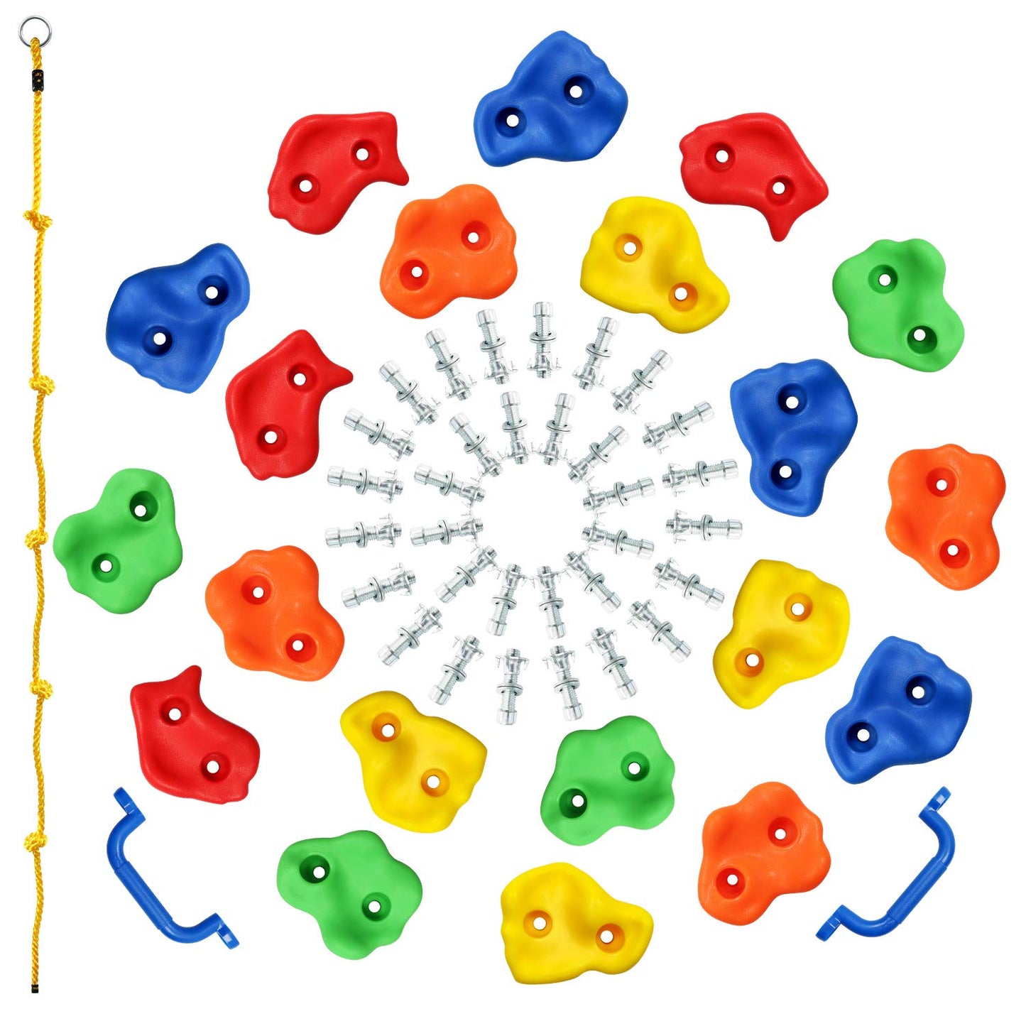 Rainbow Craft DIY Monkey Rock Climbing Holds Kit for Kids – 20 Holds, 2 Handles, 8ft Rope