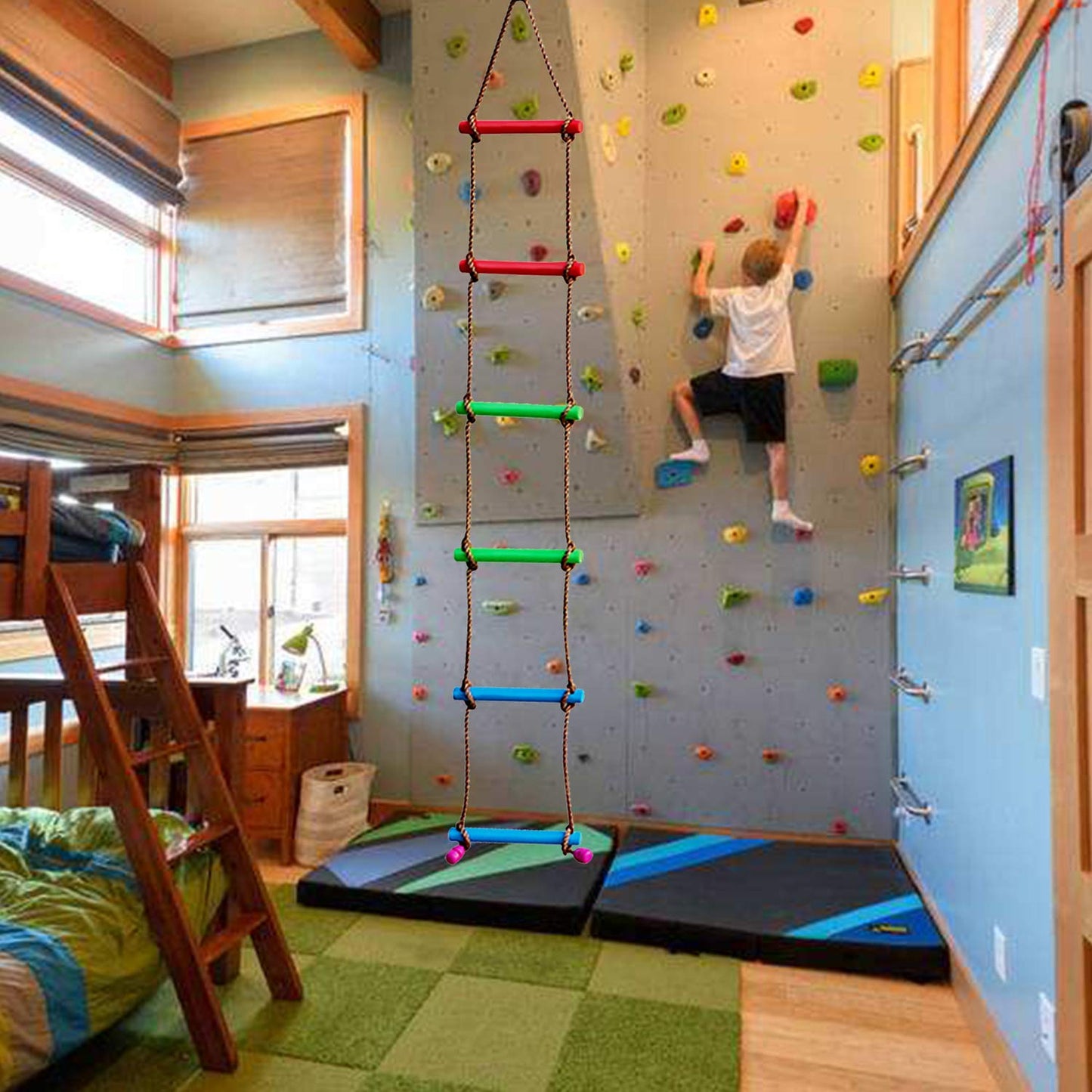 Rainbow Craft 6.6FT Climbing Rope Ninja Ladder for Kids – Ninja Warrior Obstacle Course Accessory