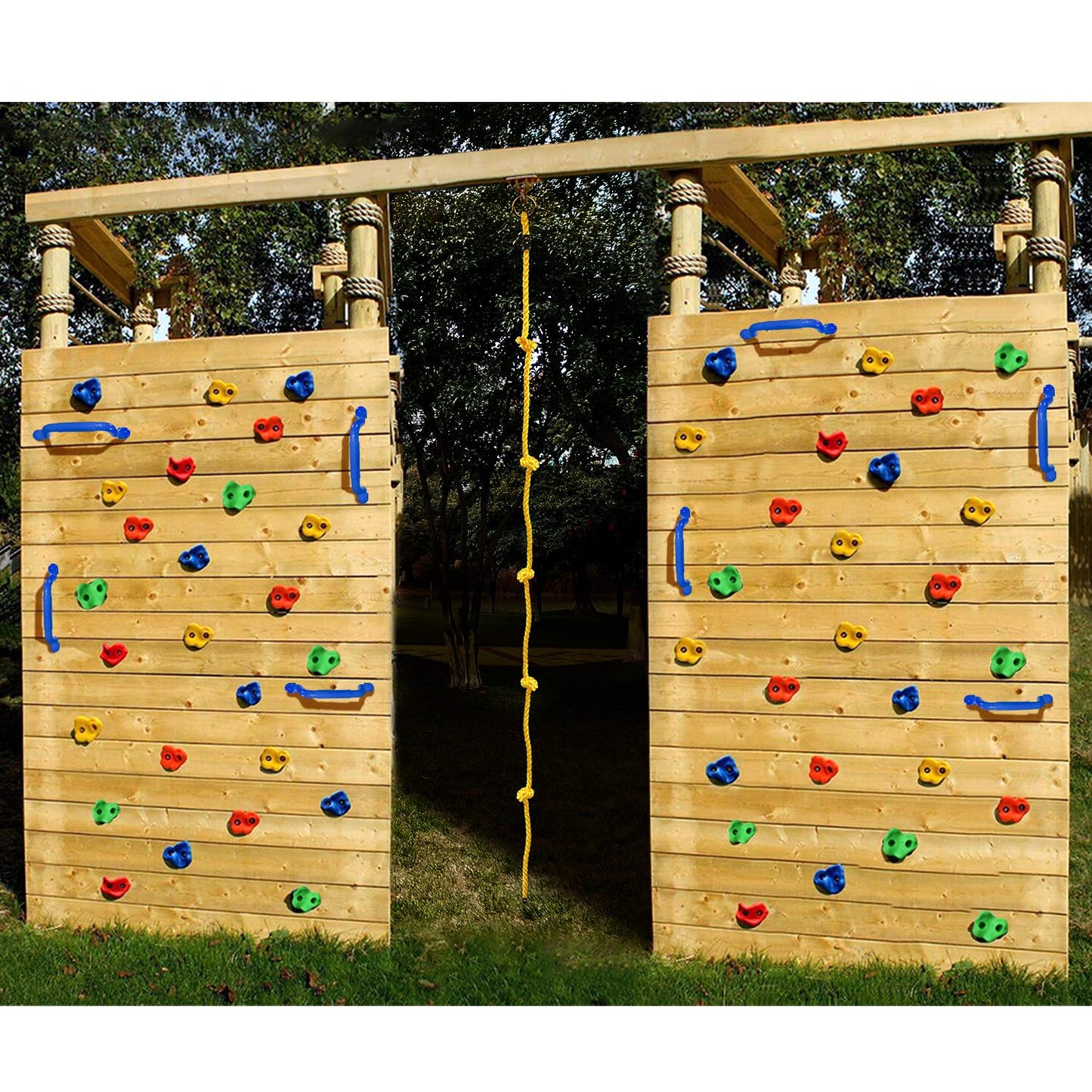 Rainbow Craft DIY Monkey Rock Climbing Holds Kit for Kids – 20 Holds, 2 Handles, 8ft Rope