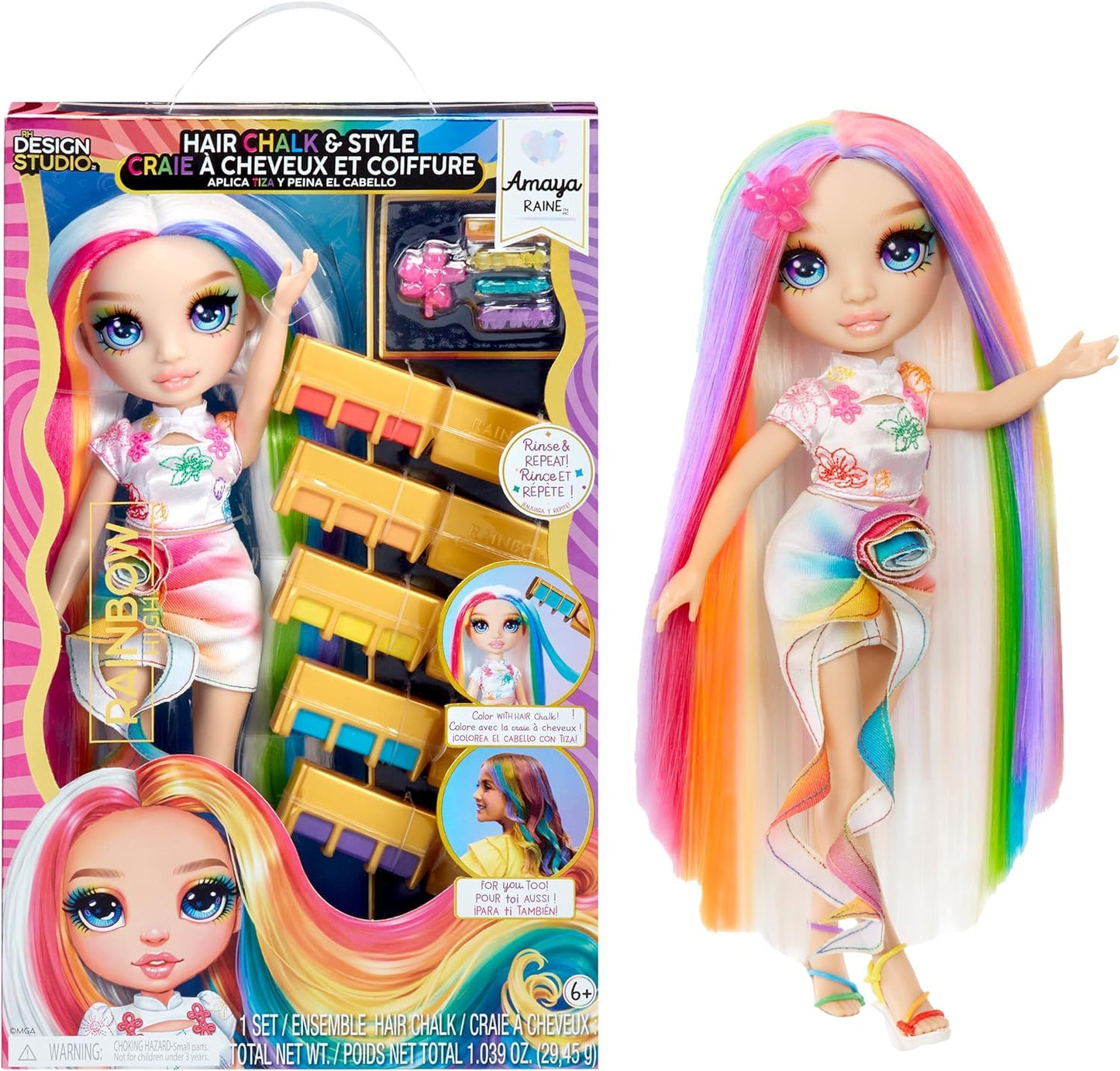 Rainbow High Hair Chalk & Style Amaya – 11” Doll | Washable Rainbow Hair Chalk Kit