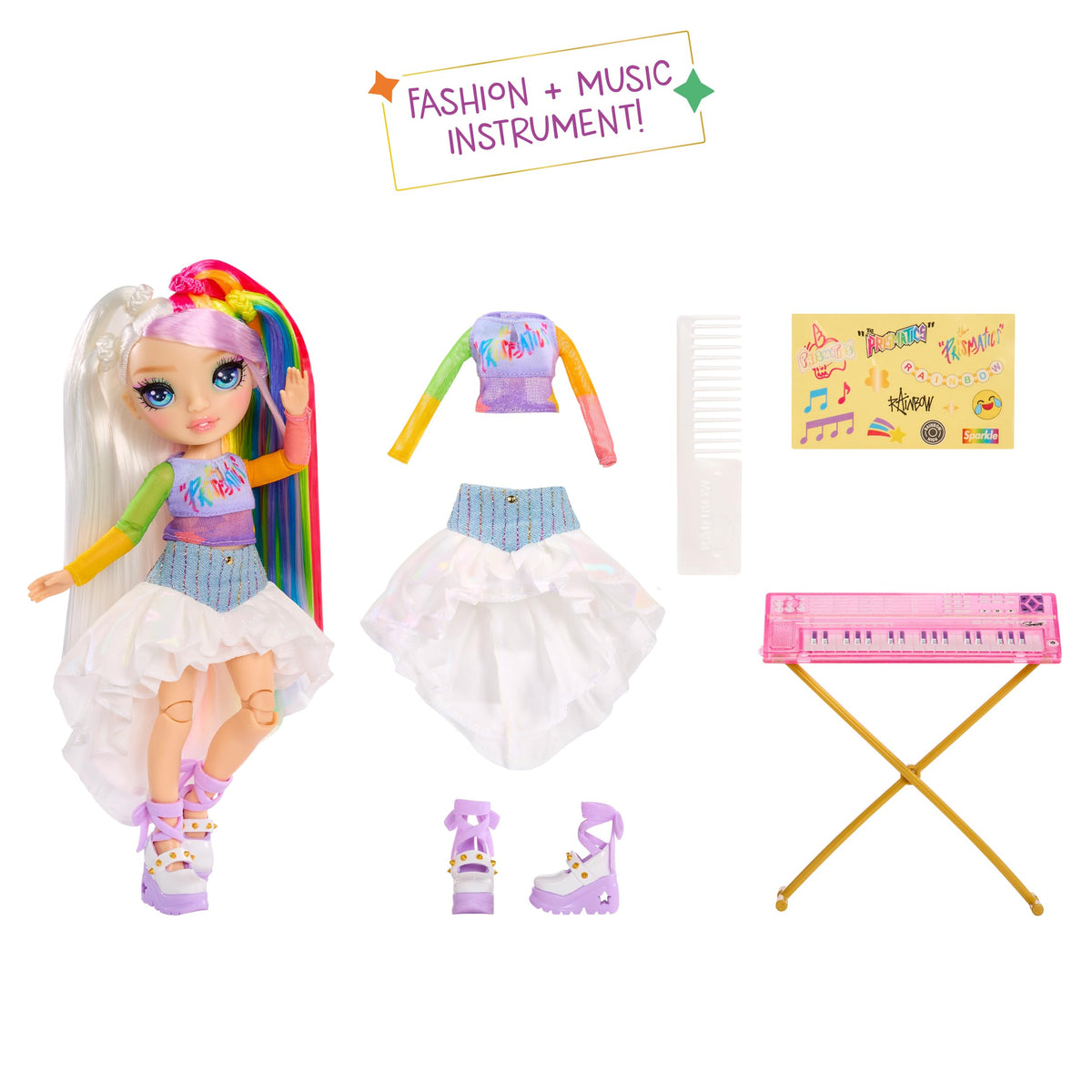 Rainbow High Jr High Rock Band: Amaya 9-inch Keyboard Doll – Poseable & Sticker Customization