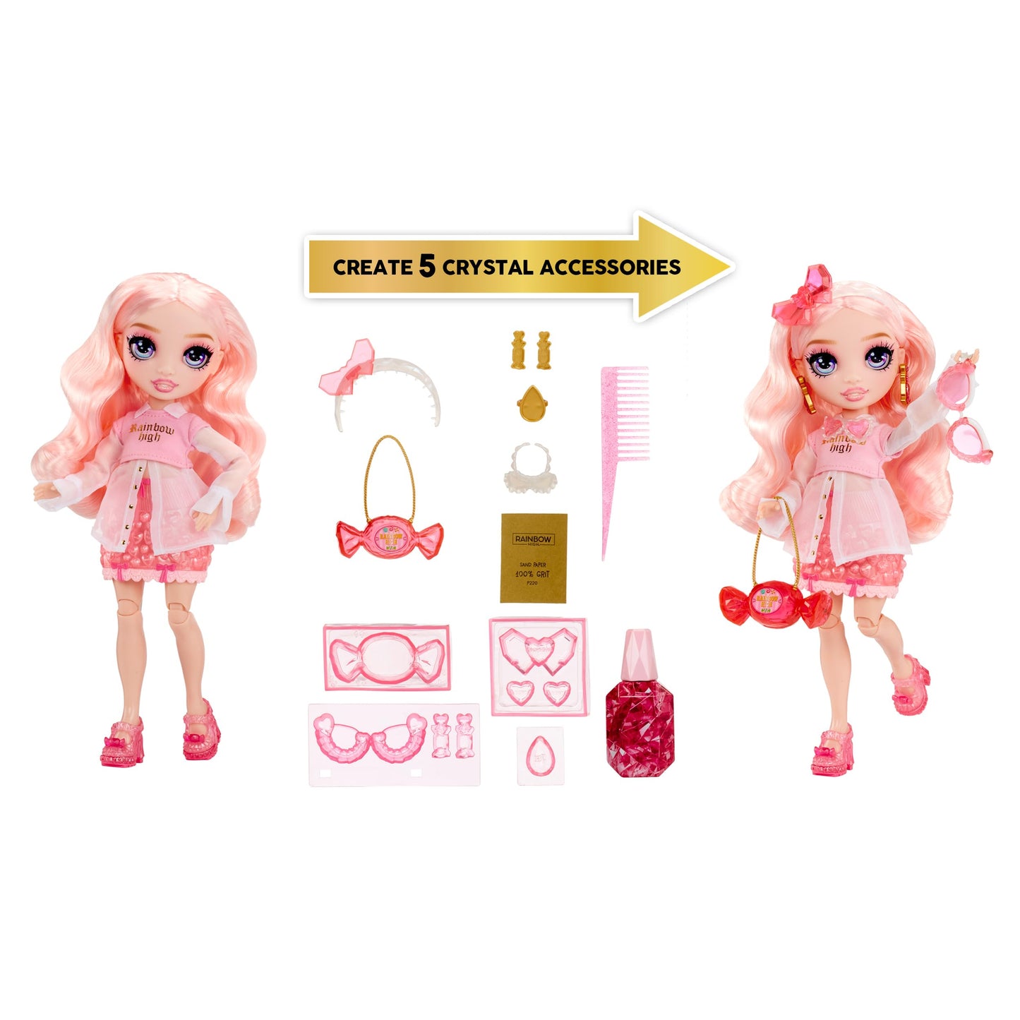 Rainbow High Bella – 11-inch Pink Crystal Accessory Make It Kit | DIY Doll & Ring for You