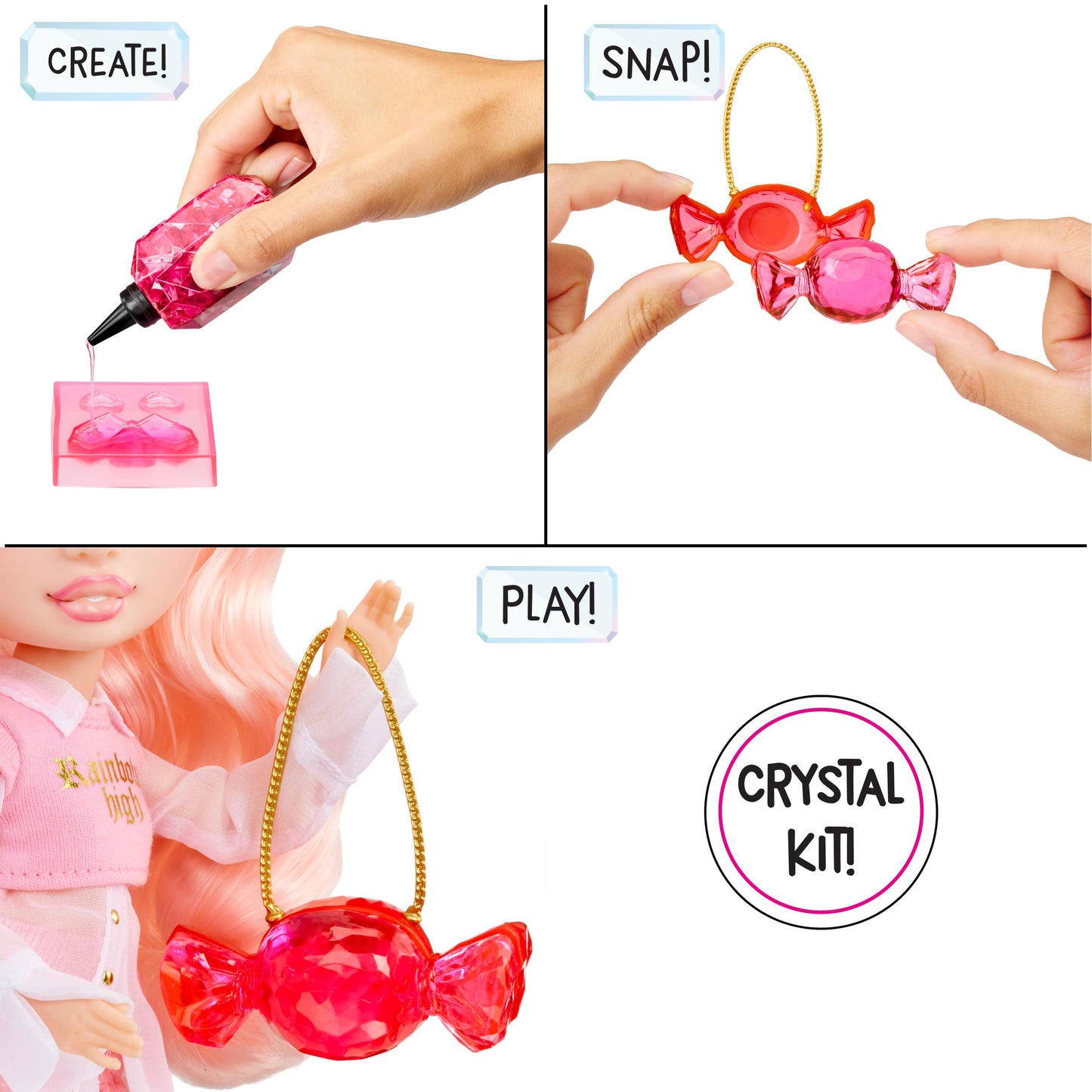 Rainbow High Bella – 11-inch Pink Crystal Accessory Make It Kit | DIY Doll & Ring for You