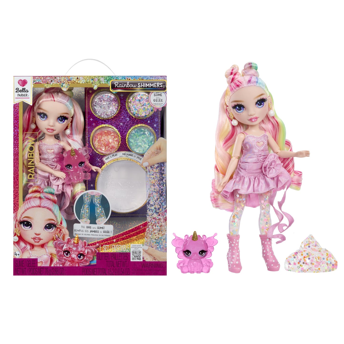 Rainbow High Rainbow Shimmers with Slime – Bella, Pink, 11-Inch Fashion Doll & Slime Kit