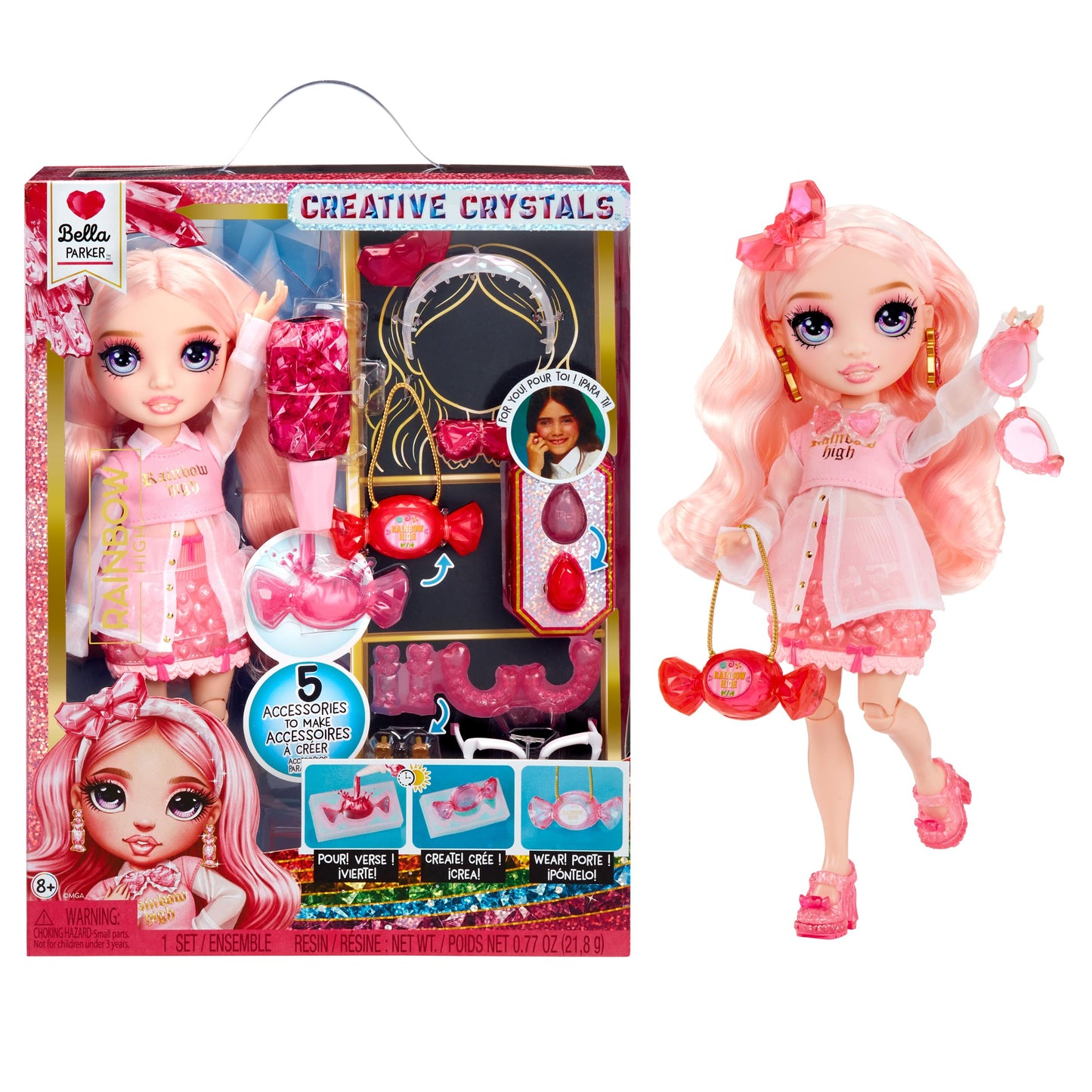 Rainbow High Bella – 11-inch Pink Crystal Accessory Make It Kit | DIY Doll & Ring for You