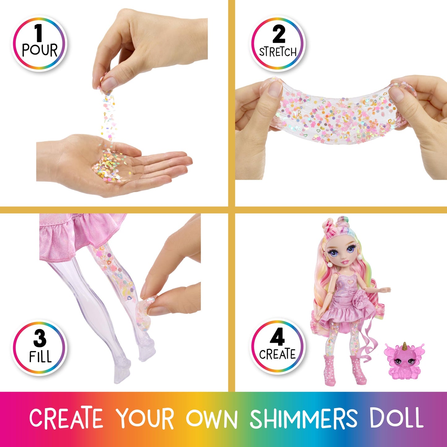 Rainbow High Rainbow Shimmers with Slime – Bella, Pink, 11-Inch Fashion Doll & Slime Kit