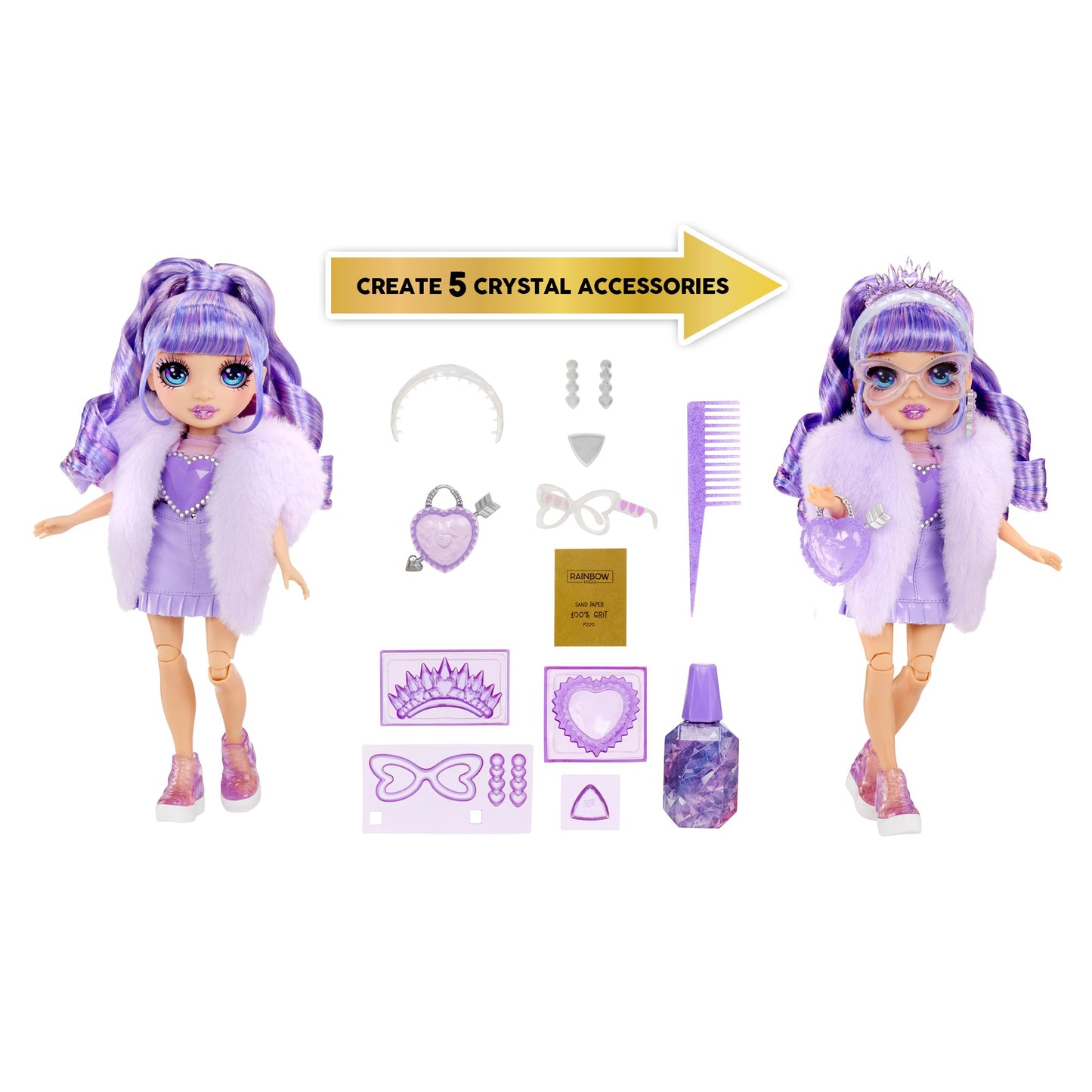Rainbow High Creative Crystals Violet – 11" Fashion Doll with Crystal Accessory Make It Kit | DIY Jewelry & Accessories