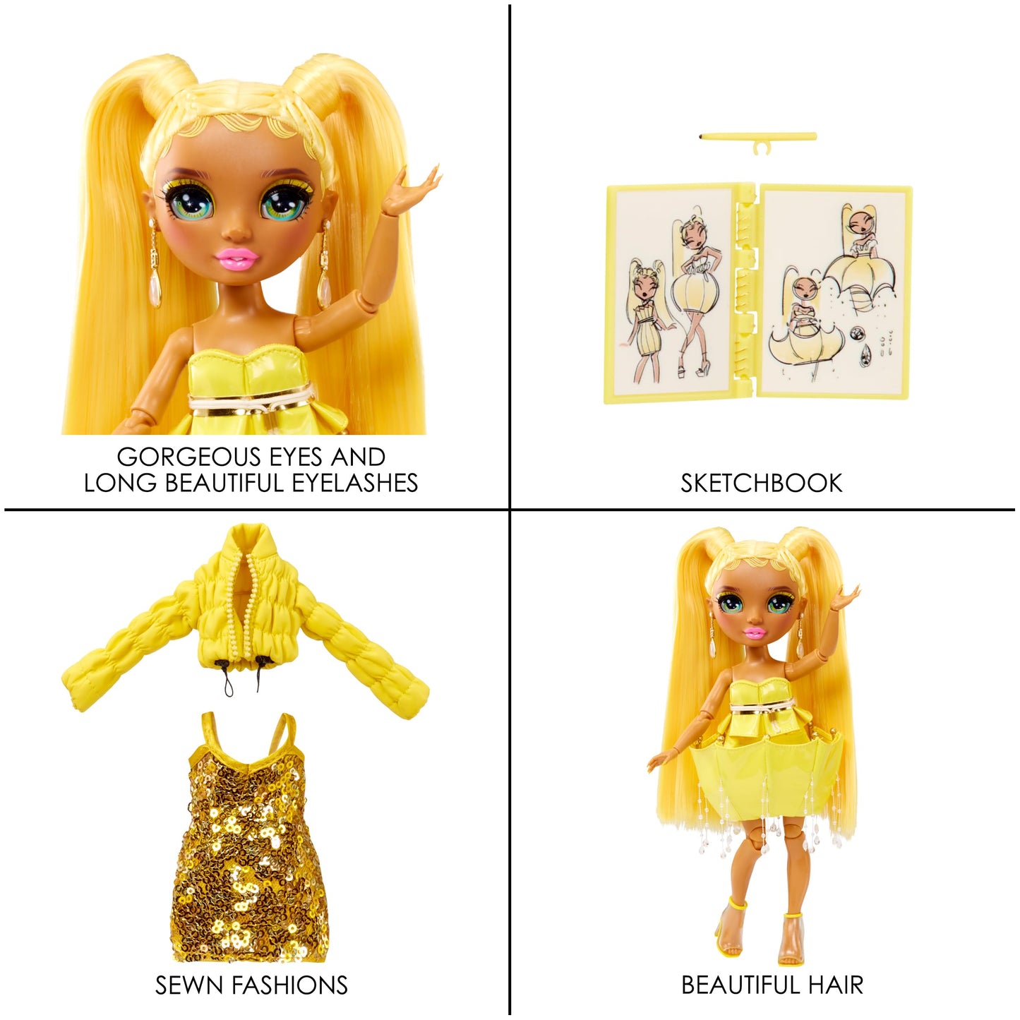 Rainbow High Fantastic Fashion Sunny Madison – 11” Yellow Doll & Playset with 2 Outfits