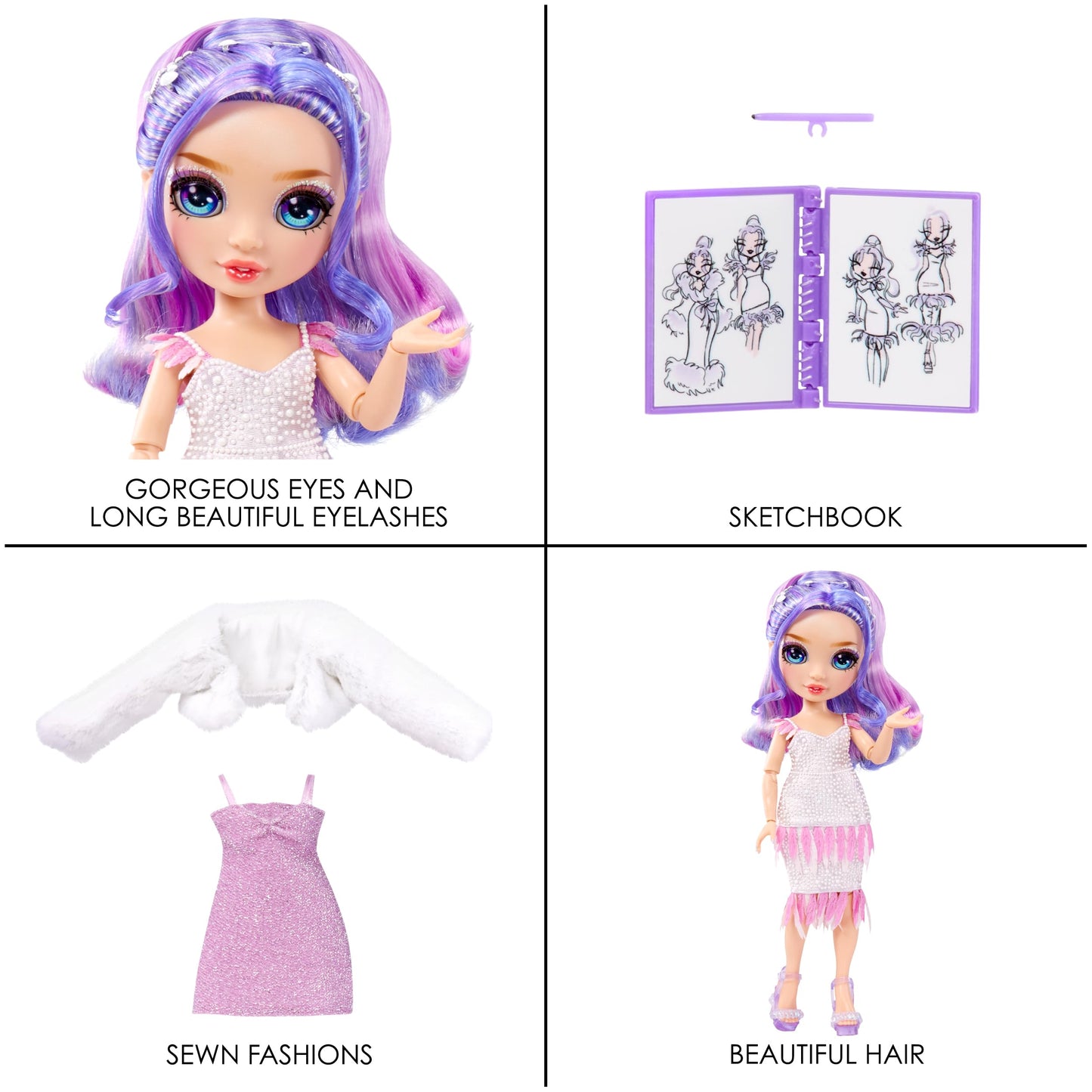 Rainbow High Fantastic Fashion Violet Willow – 11-inch Purple Doll with 2 Outfits & Accessories