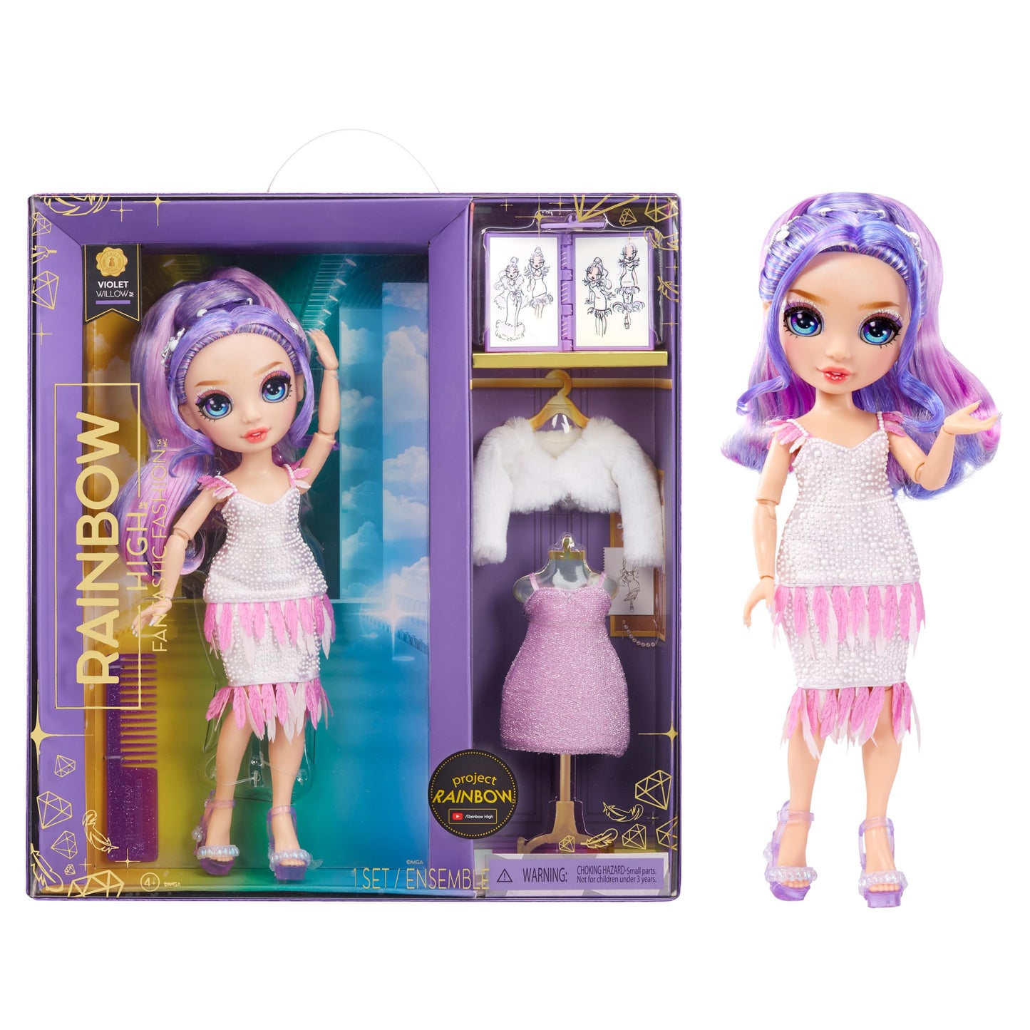 Rainbow High Fantastic Fashion Violet Willow – 11-inch Purple Doll with 2 Outfits & Accessories