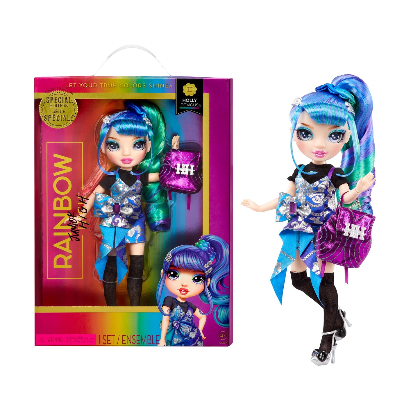 Rainbow High Junior High Special Edition Holly De’Vious - 9-inch Blue/Green Posable Doll