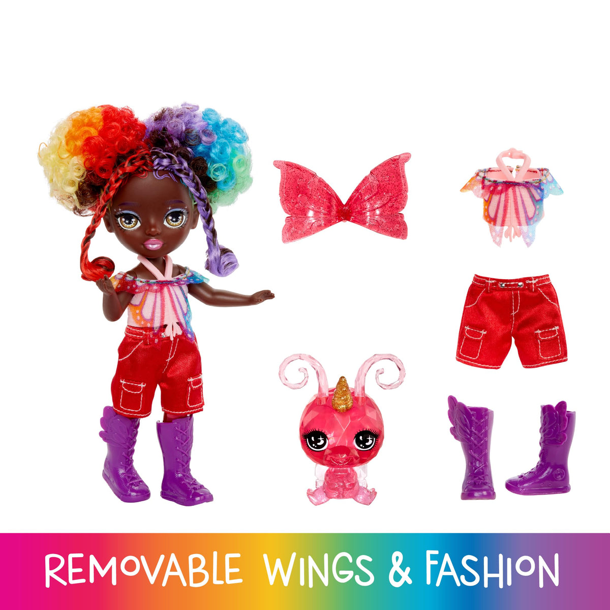 Rainbow High Littles Astrid – 5.5-Inch Rainbow Fantasy Fairy Doll + Interchangeable Wings & Pet
