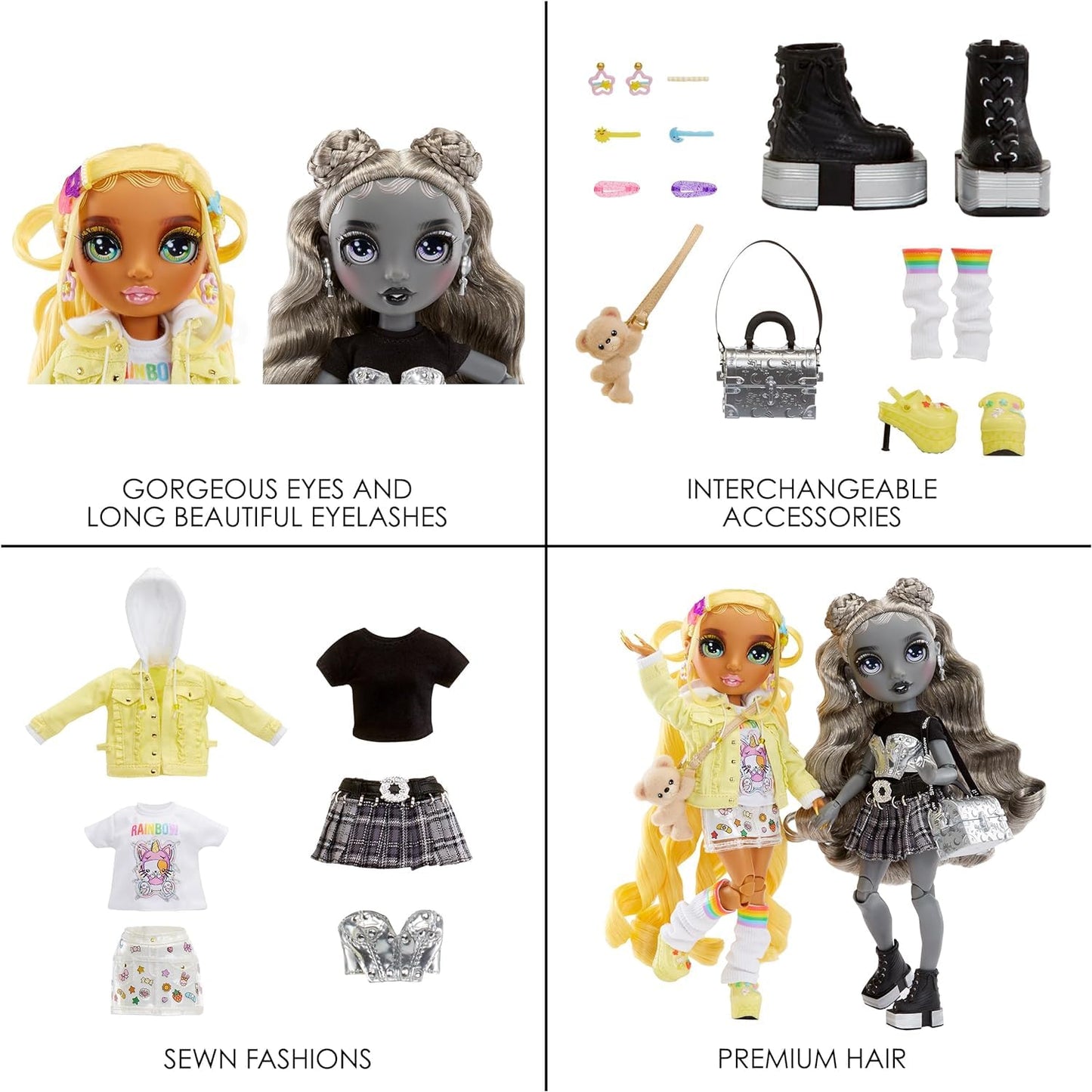 Rainbow High Madison Twins 2-Pack with Mix & Match Outfits – Yellow & Grey