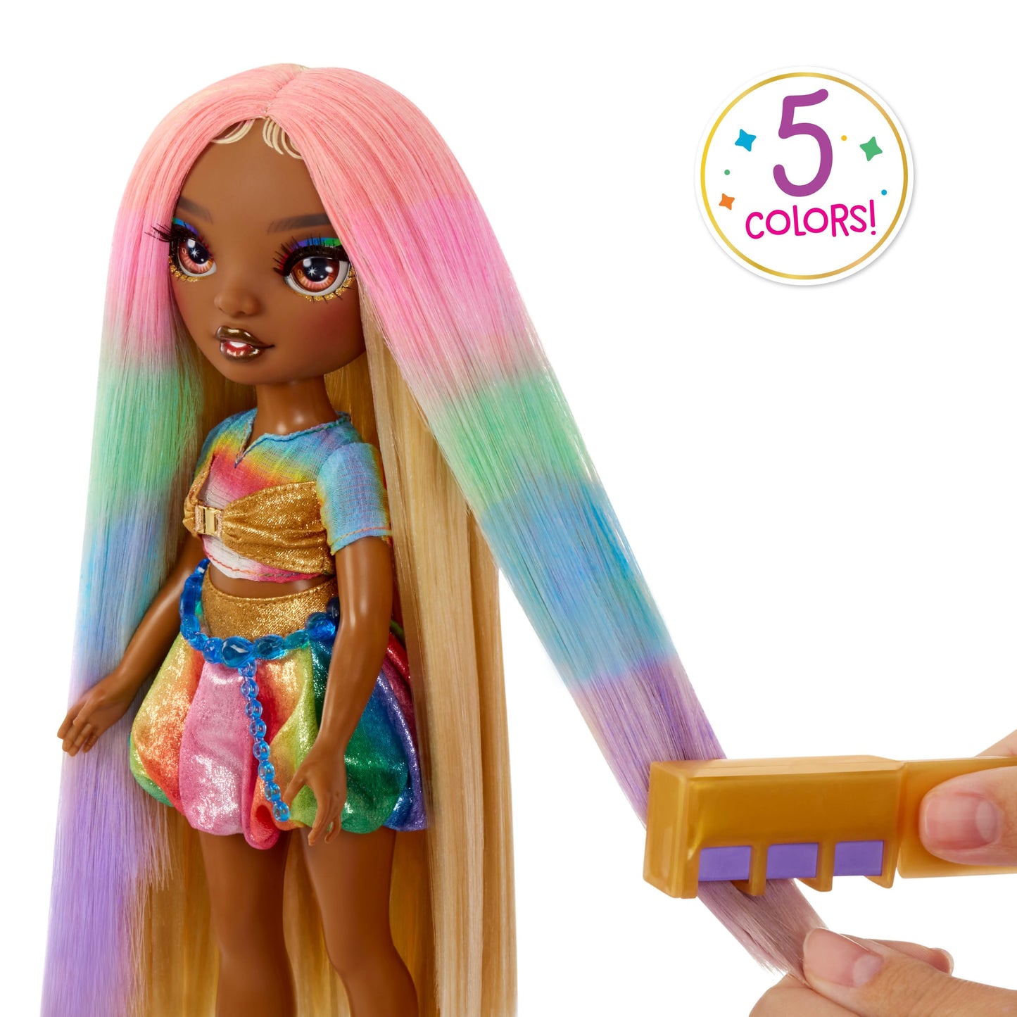 Rainbow High Hair Chalk & Style Meline – Rainbow & Gold 11” Doll | Washable Rainbow Hair Chalk Kit