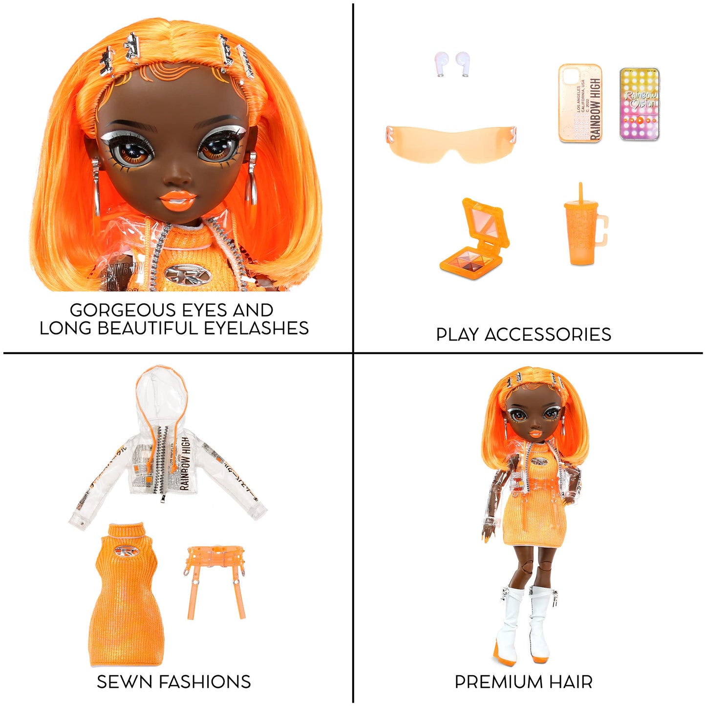 Rainbow High Michelle - Orange Fashion Doll | 10+ Colorful Accessories | Gift for Kids 4–12