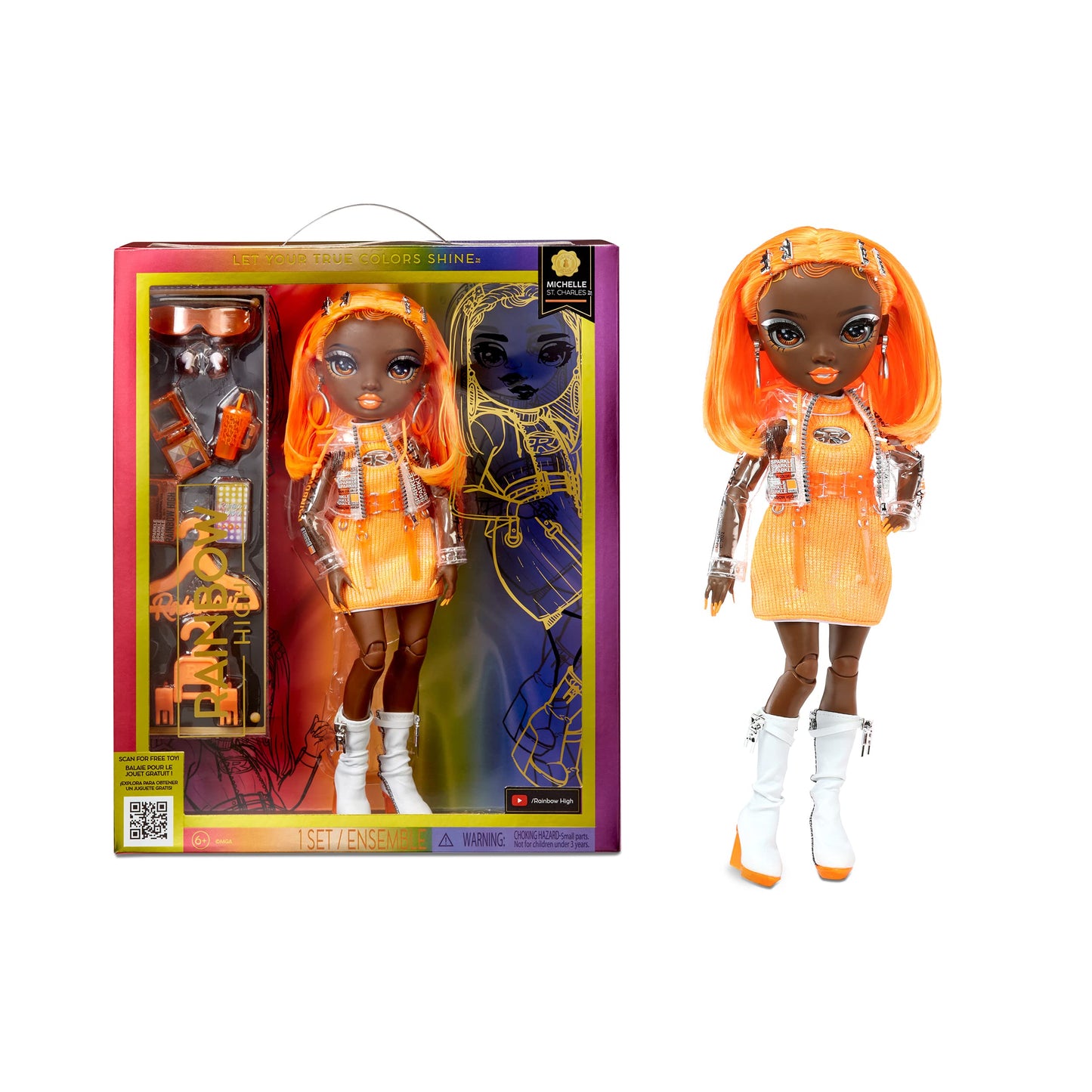 Rainbow High Michelle - Orange Fashion Doll | 10+ Colorful Accessories | Gift for Kids 4–12
