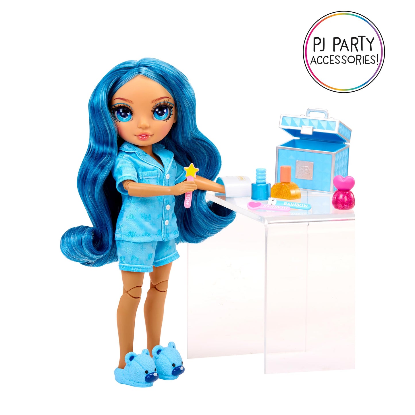 Rainbow High Jr High PJ Party Skyler Blue 9-Inch Posable Doll – Soft Onesie, Slippers & Accessories