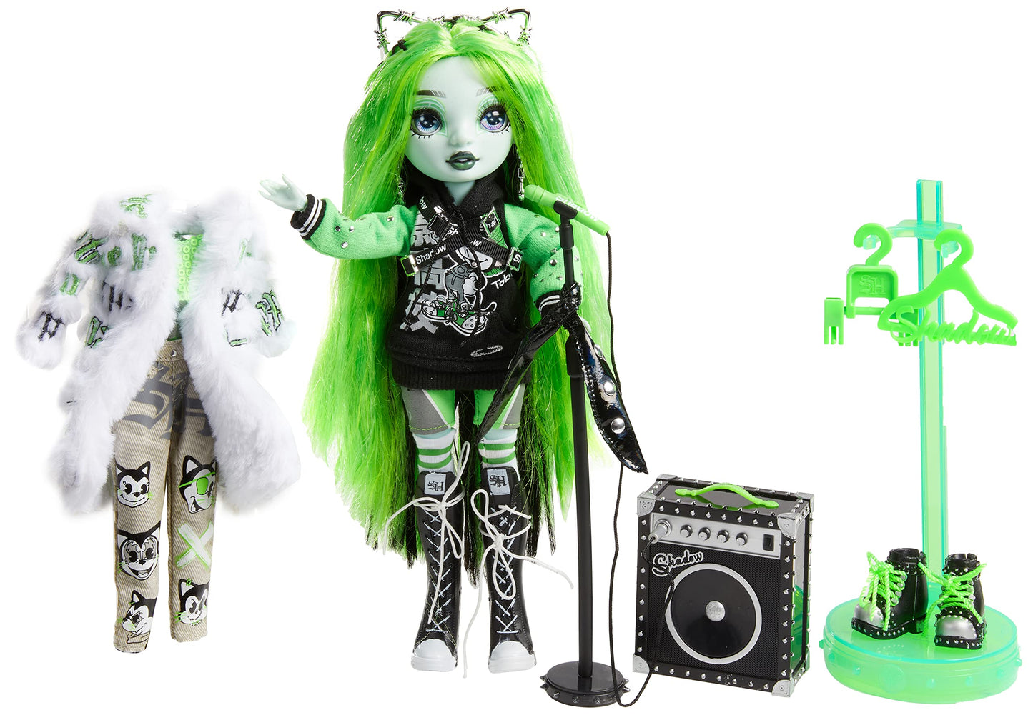 Rainbow Vision Neon Shadow Harley Limestone – Posable Rainbow High Doll with 2 Designer Outfits