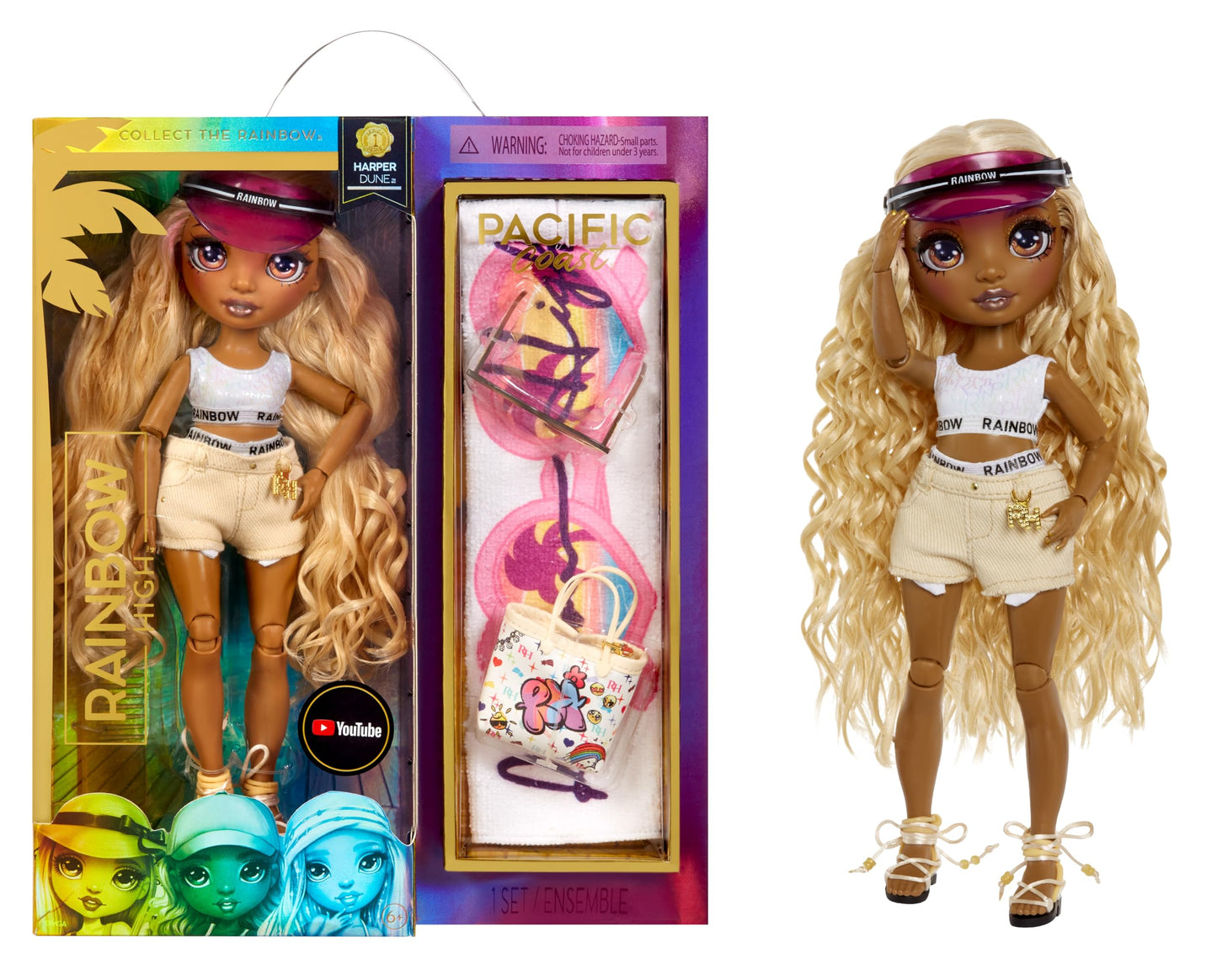 Rainbow High Pacific Coast Harper Dune Sand Fashion Doll – Pool Accessories Playset & Interchangeable Legs