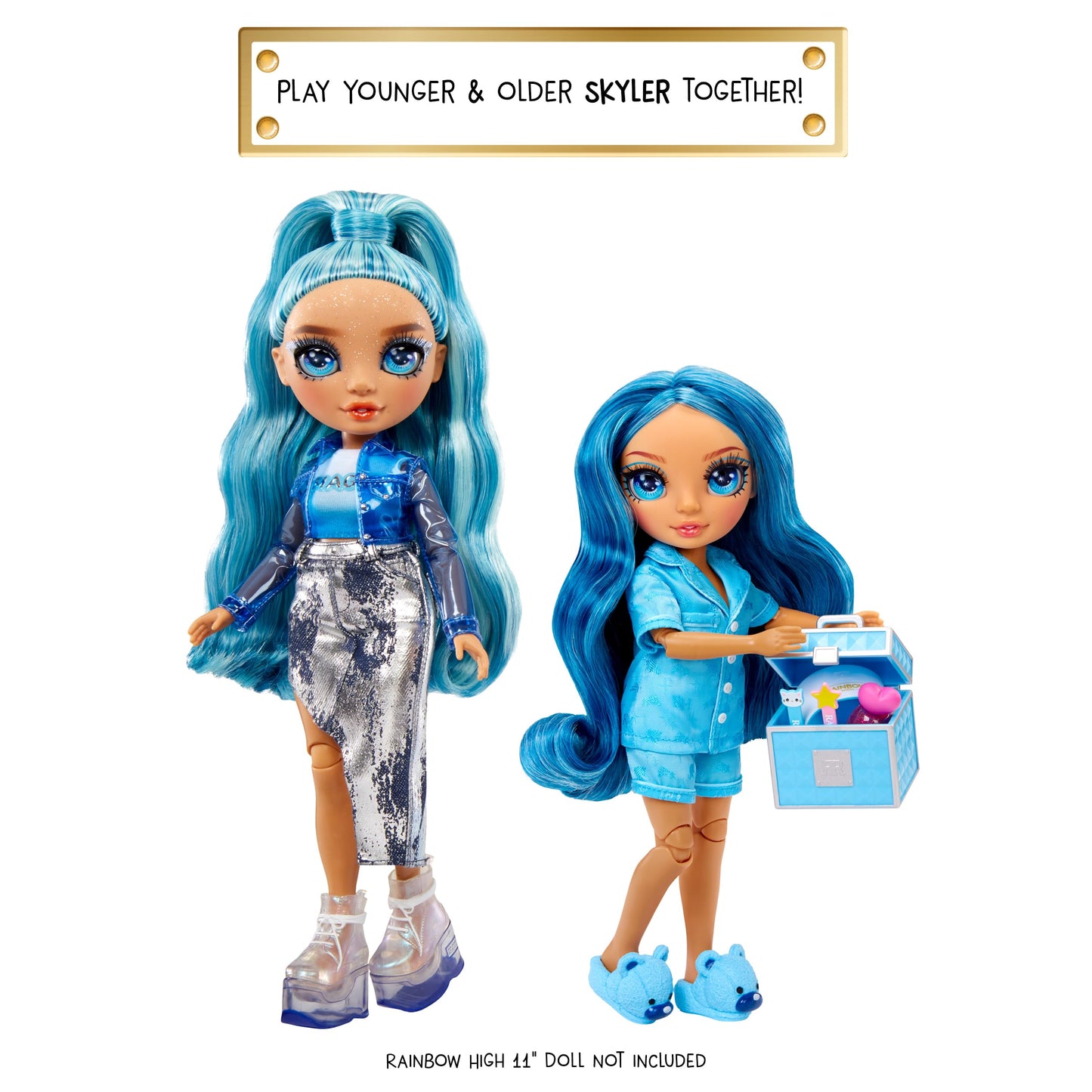 Rainbow High Jr High PJ Party Skyler Blue 9-Inch Posable Doll – Soft Onesie, Slippers & Accessories