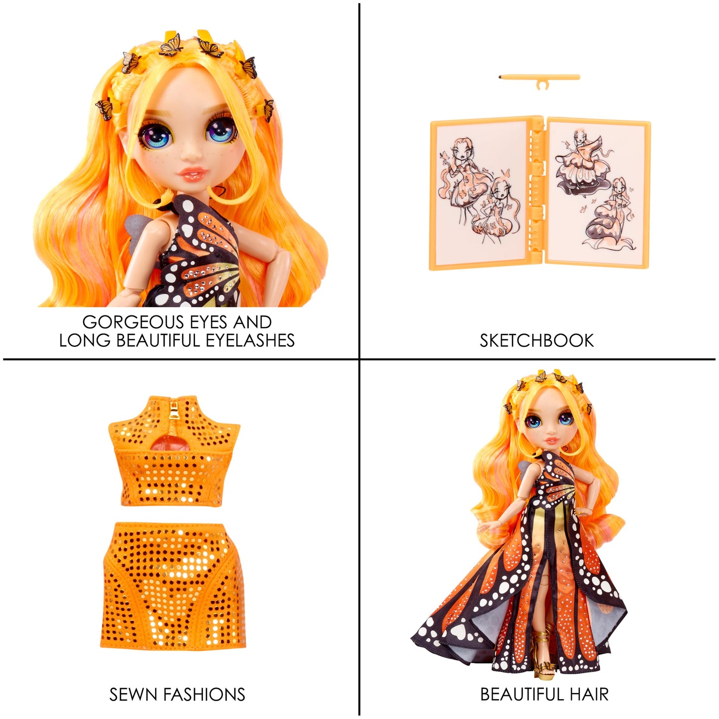 Rainbow High Fantastic Fashion Poppy Rowan – Orange 11-inch Doll & 2 Outfits Playset
