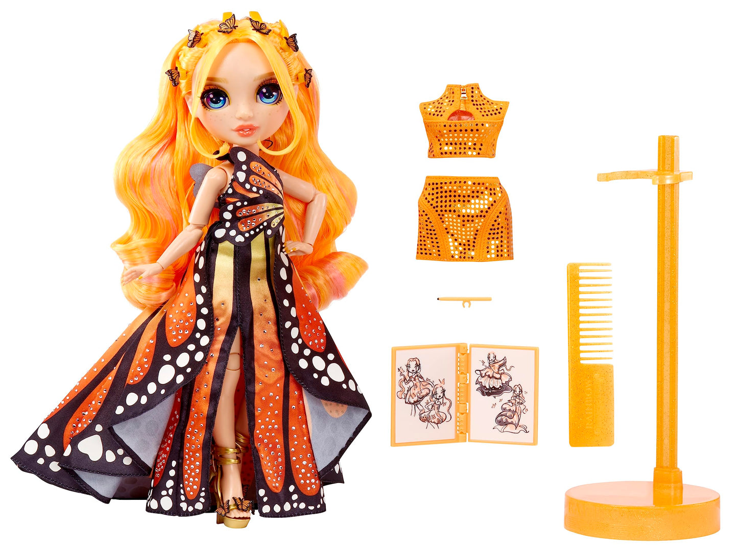 Rainbow High Fantastic Fashion Poppy Rowan – Orange 11-inch Doll & 2 Outfits Playset