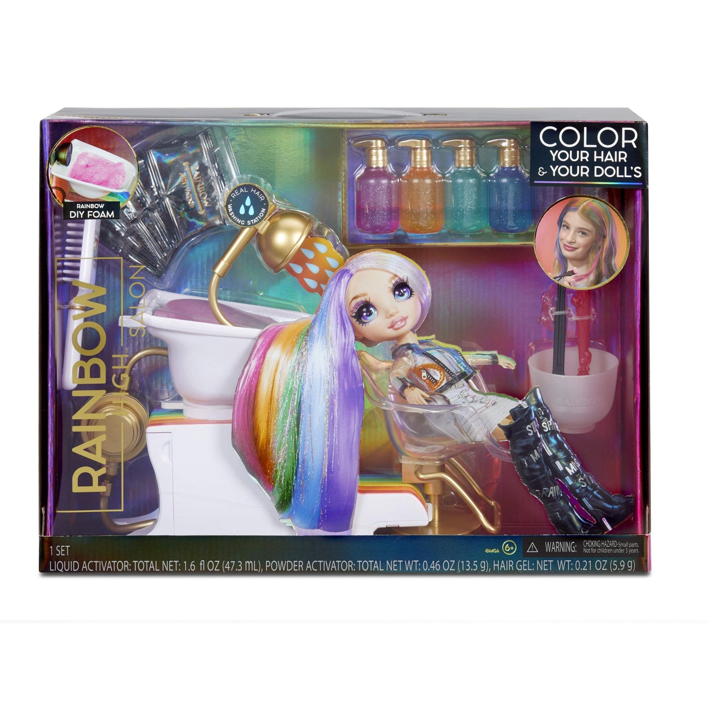Rainbow High Salon Playset with Rainbow Hair Color Foam for Kids & Dolls – Doll Not Included
