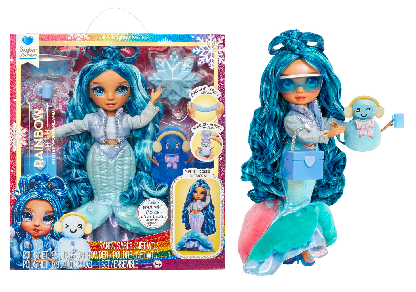 Rainbow High Winter Wonderland Skyler - Blue 11-inch Fashion Doll with Puff-Up Snow and Snowman Kit