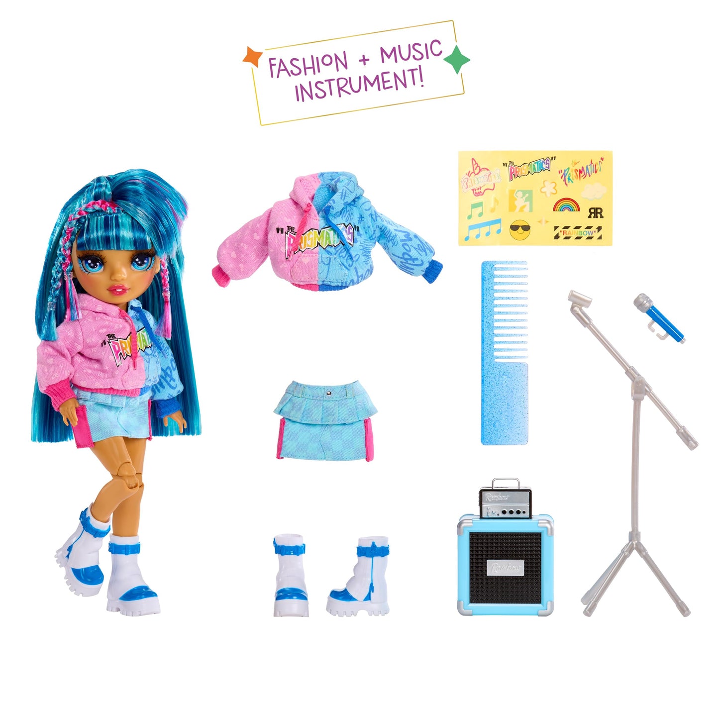 Rainbow High Jr High Rock Band Skyler – Blue 9” Doll with Microphone, Stand & Amp
