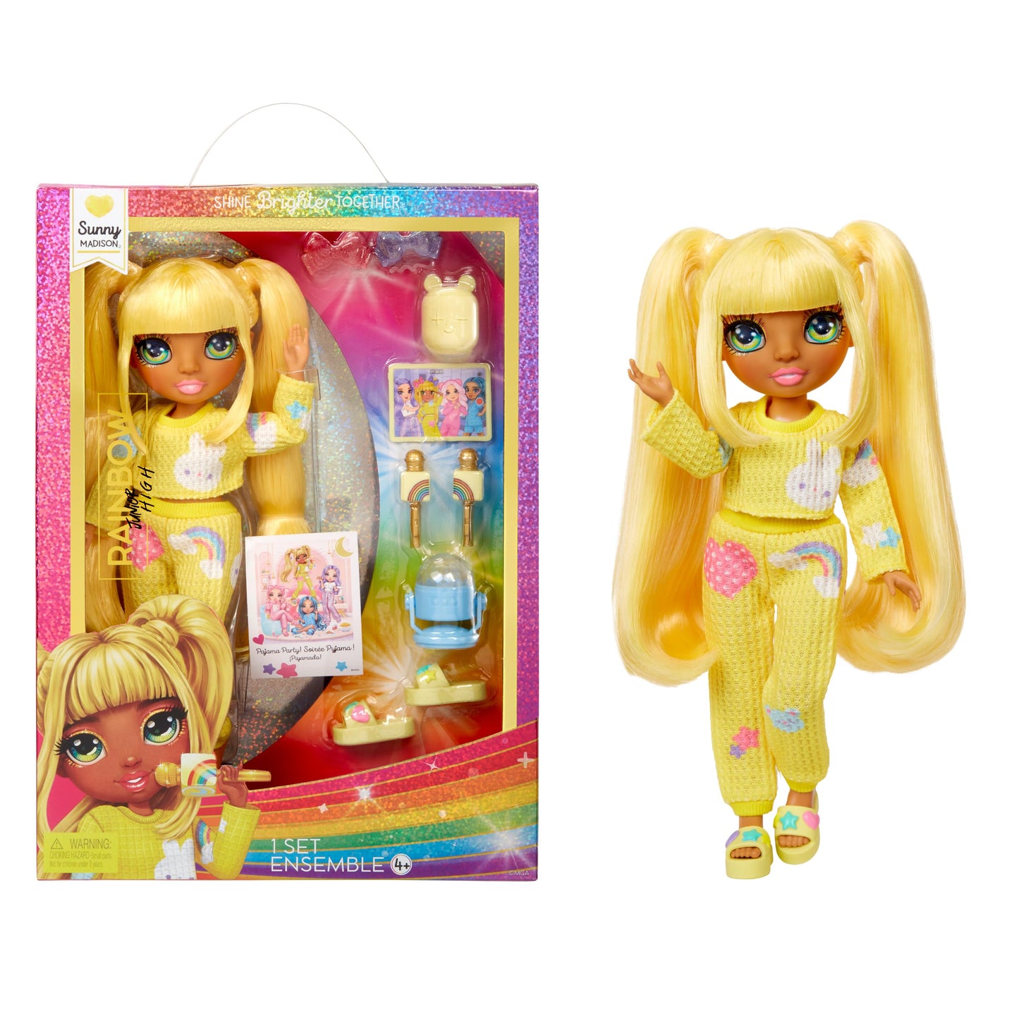 Rainbow High Jr High PJ Party Sunny – 9-Inch Posable Blonde Doll with Pajamas & Accessories
