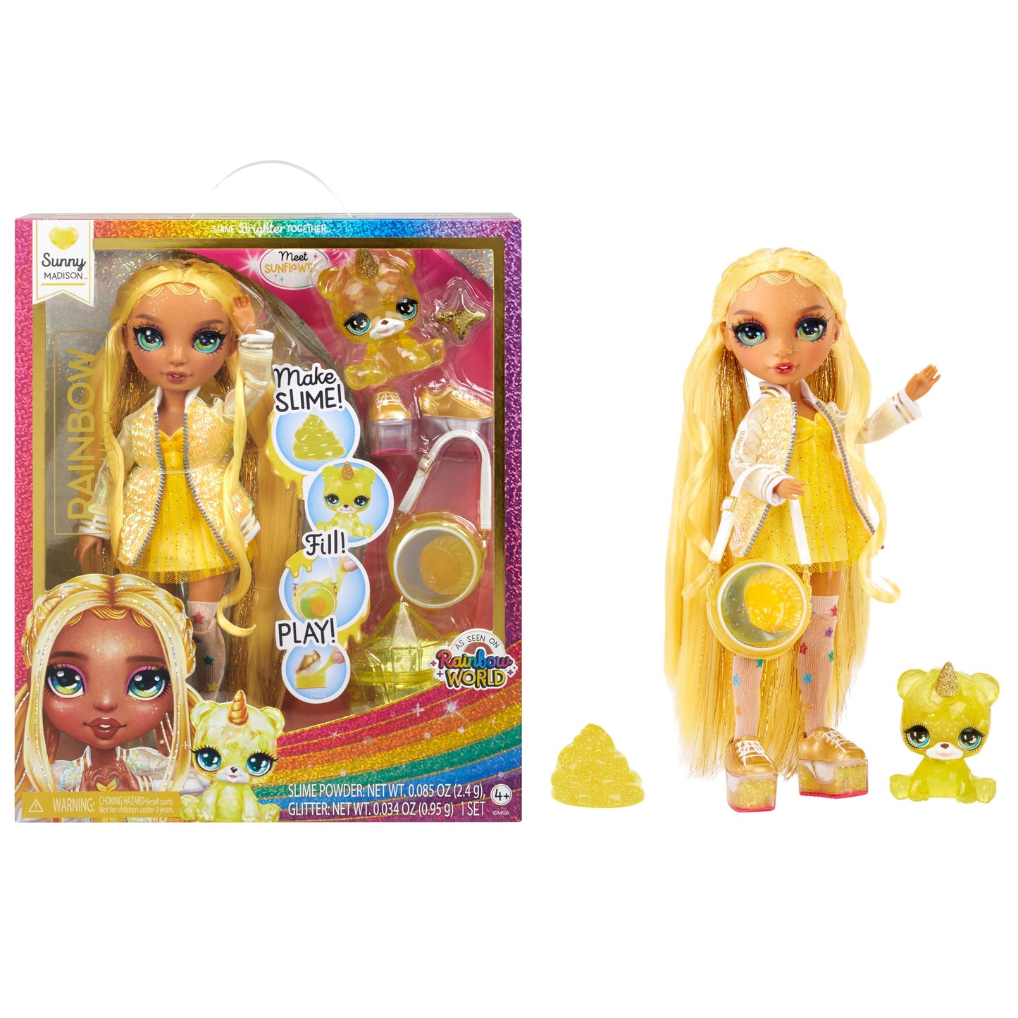 Rainbow High Sunny: Yellow Shimmer Doll with Slime Kit & Magical Pet | 11-Inch Posable Fashion Doll