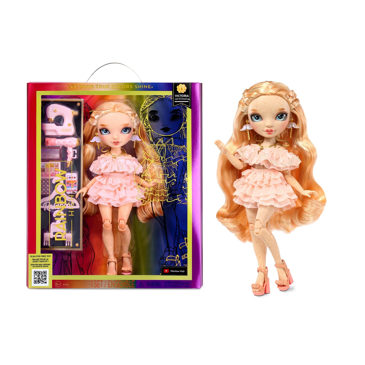 Rainbow High Victoria - Light Pink Fashion Doll with Freckles & 10+ Colorful Accessories | Gift for Kids 4-12