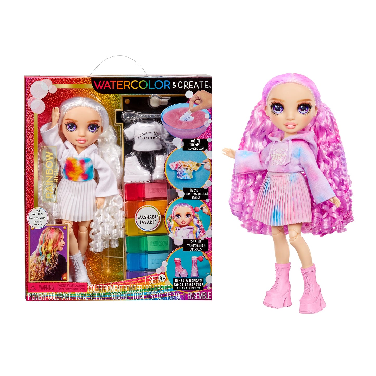 Rainbow High Watercolor & Create Fashion DIY Doll – Washable Watercolors & Tie-Dye Kit