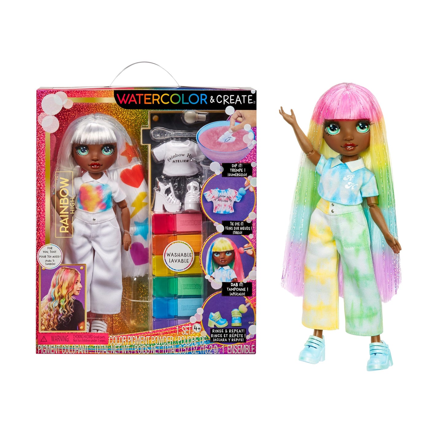 Rainbow High Watercolor & Create Fashion DIY Doll — Washable Watercolors + Tie-Dye Kit