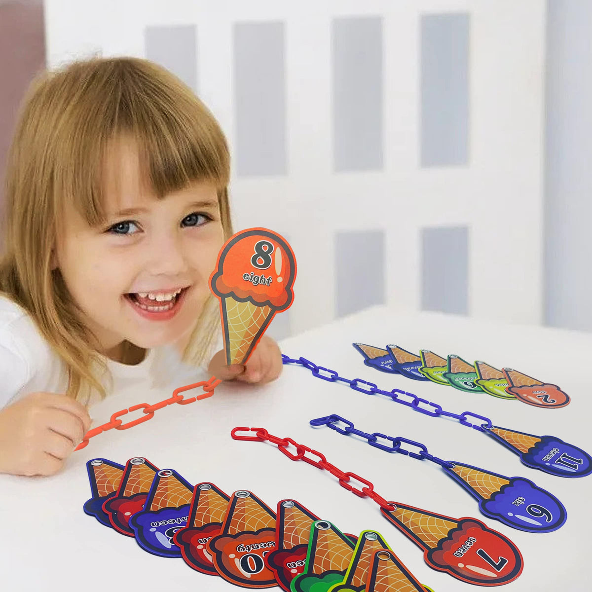 Rainbow Toyfrog Chain Link Math Manipulatives – 240 Clips & 20 Ice Cream Cards for Kindergarten Counting