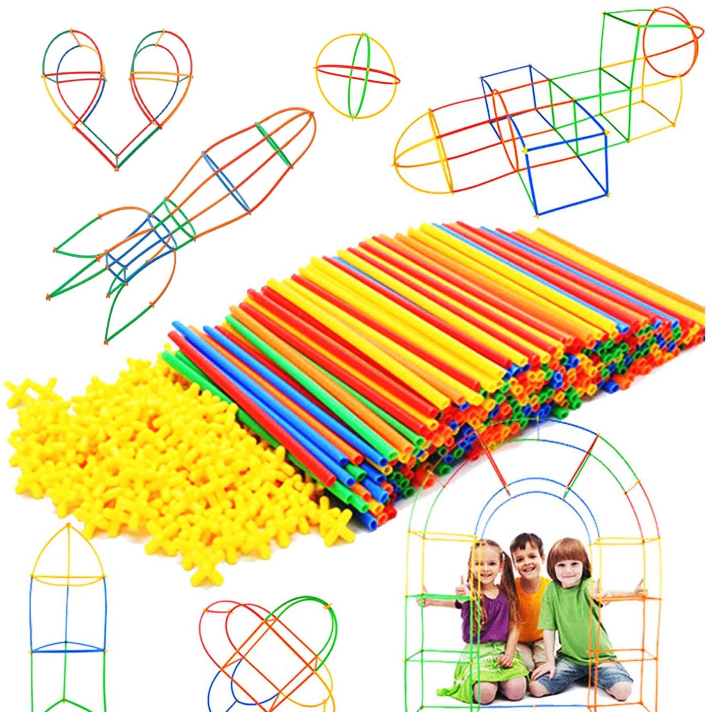RAINBOW TOYFROG Straw Constructors – 300 Pcs STEM Building Set for Kids | Safe, BPA-Free