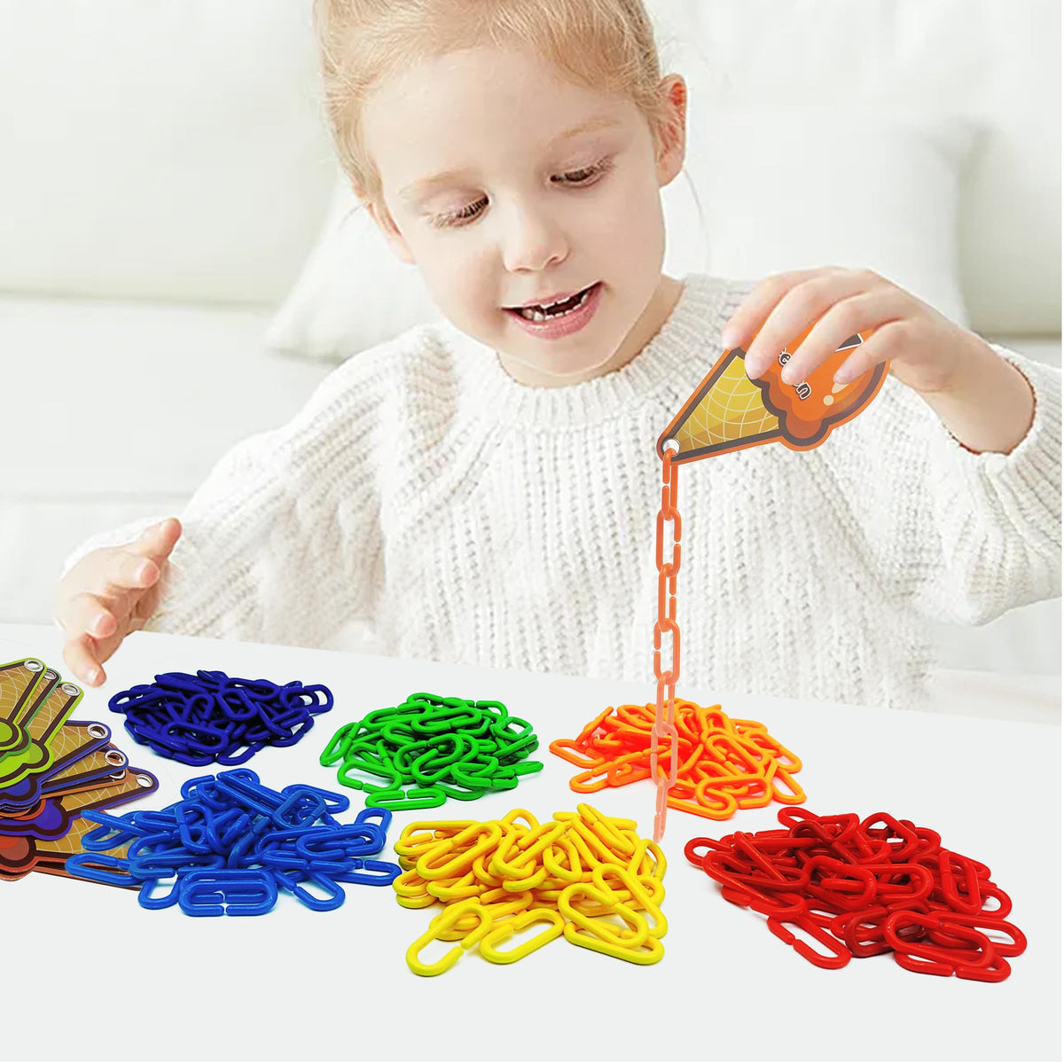 Rainbow Toyfrog Chain Link Math Manipulatives – 240 Clips & 20 Ice Cream Cards for Kindergarten Counting