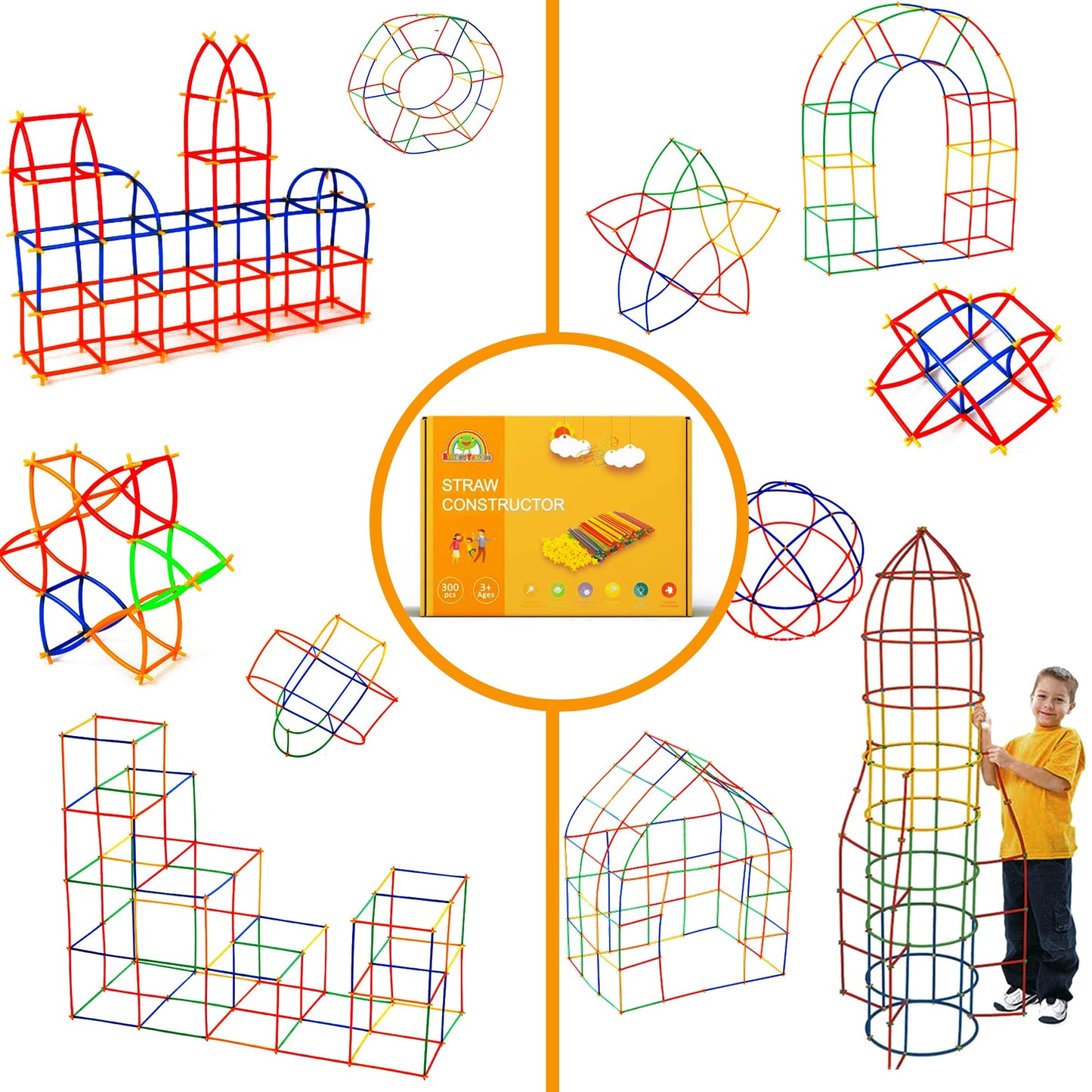 RAINBOW TOYFROG Straw Constructors – 300 Pcs STEM Building Set for Kids | Safe, BPA-Free