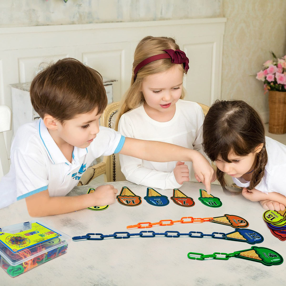 Rainbow Toyfrog Chain Link Math Manipulatives – 240 Clips & 20 Ice Cream Cards for Kindergarten Counting