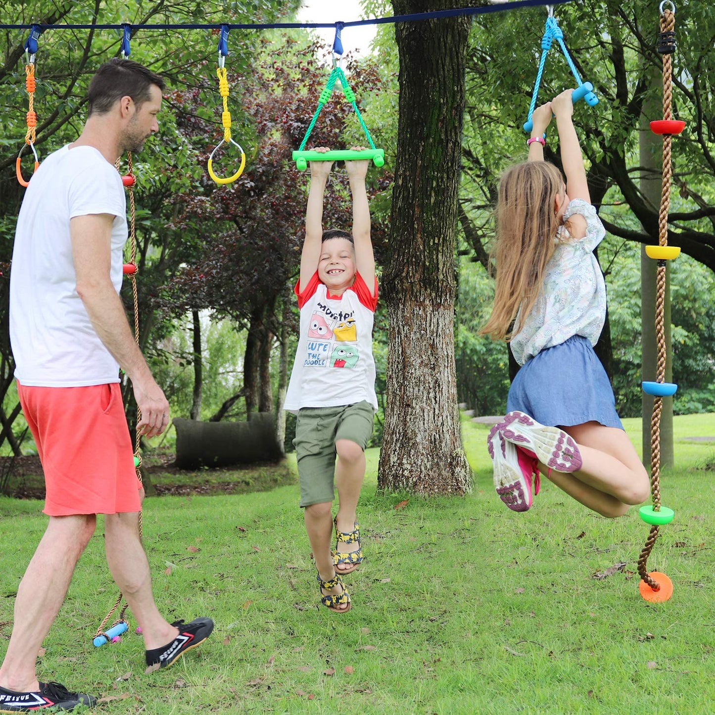 Rainbow Craft Ninja Warrior Obstacle Course Accessories – 7pc Rings, Swing Wheels & Monkey Bars