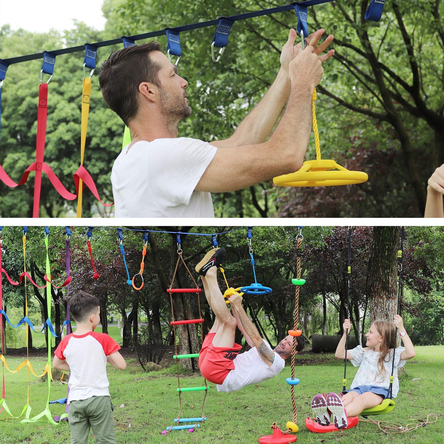 Rainbow Craft 3-Pack Ninja Monkey Wheels – Obstacle Course & Swing Set Attachments for Kids (Red, Blue & Yellow)