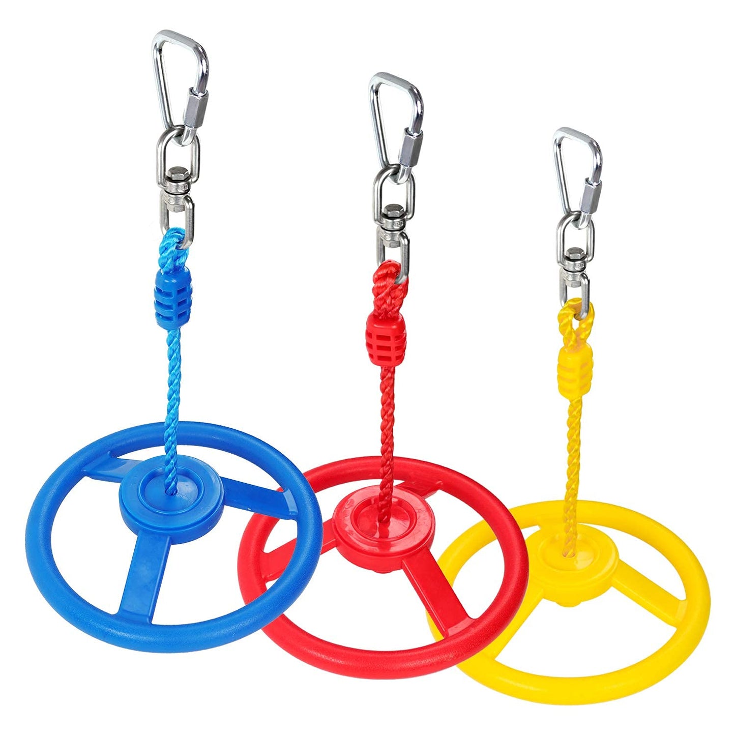 Rainbow Craft 3-Pack Ninja Monkey Wheels – Obstacle Course & Swing Set Attachments for Kids (Red, Blue & Yellow)